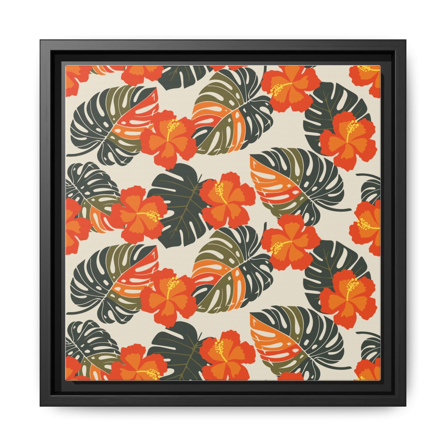 Orange Hibiscus Framed Matte Canvas Art