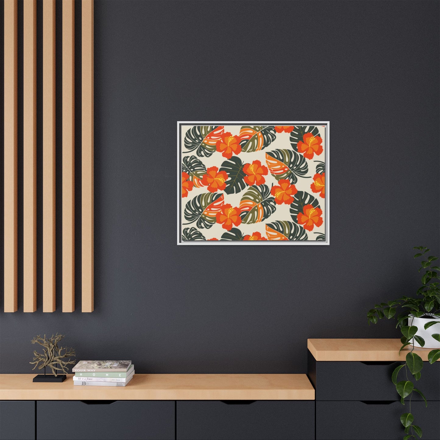 Orange Hibiscus Framed Matte Canvas Art