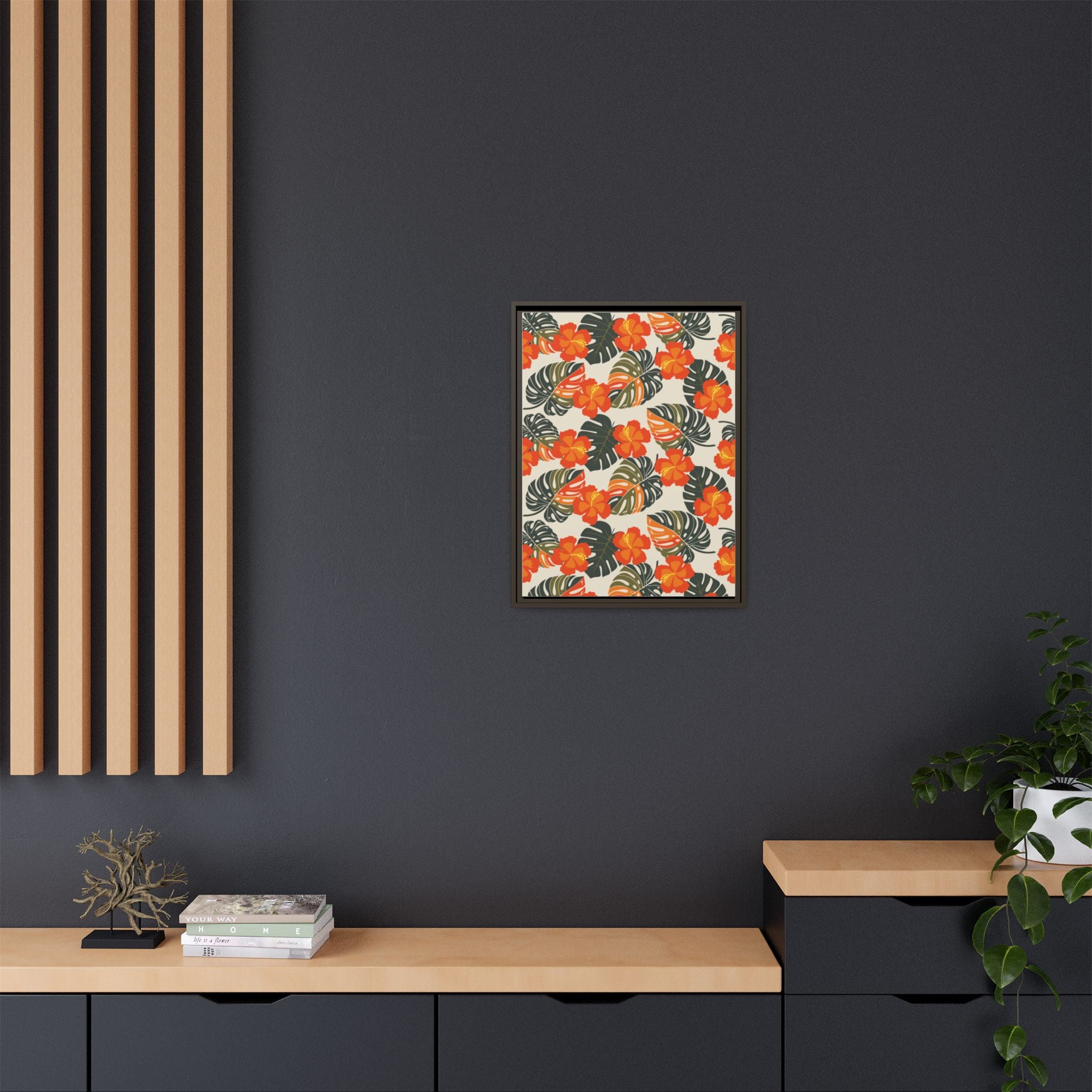 Orange Hibiscus Framed Matte Canvas Art