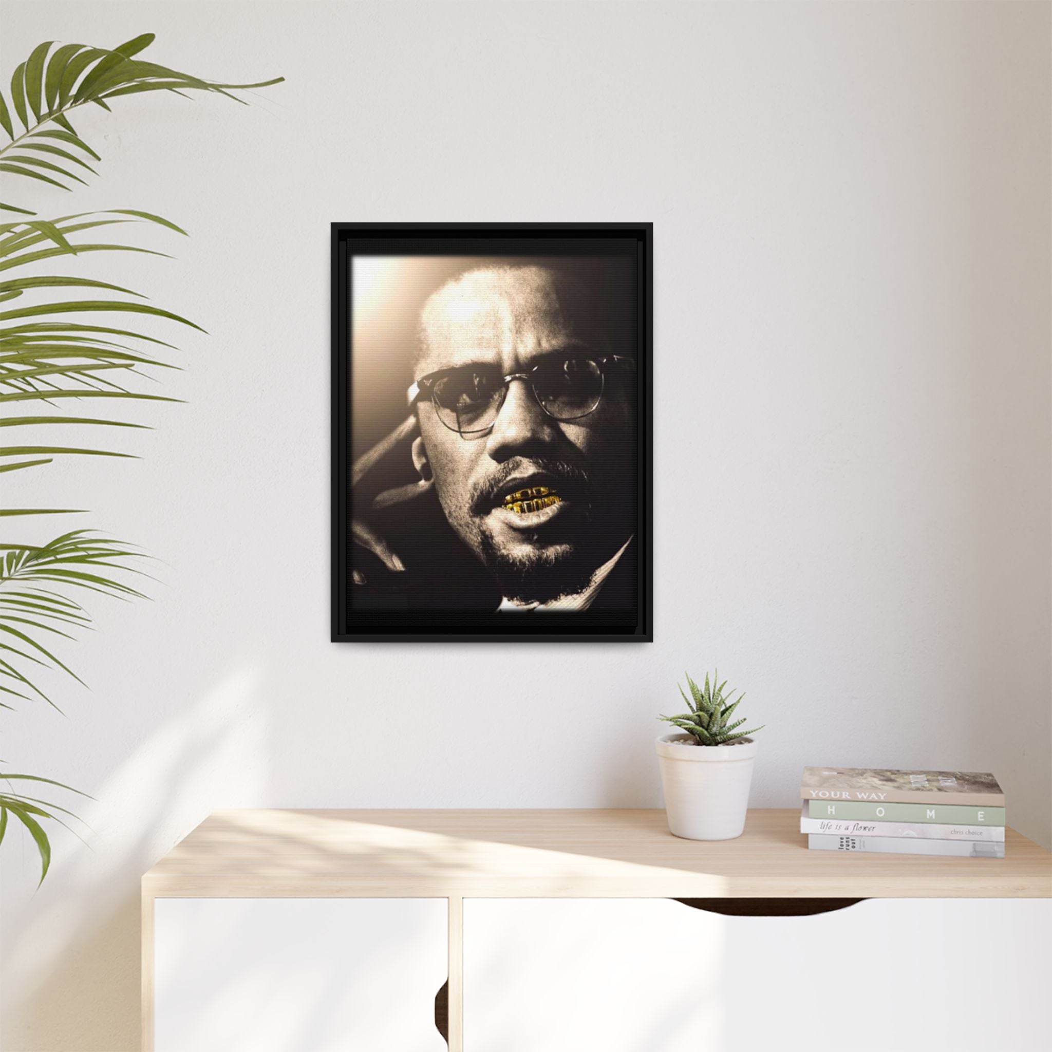 Malcom X  Matte Canvas, Framed (Multi-color)