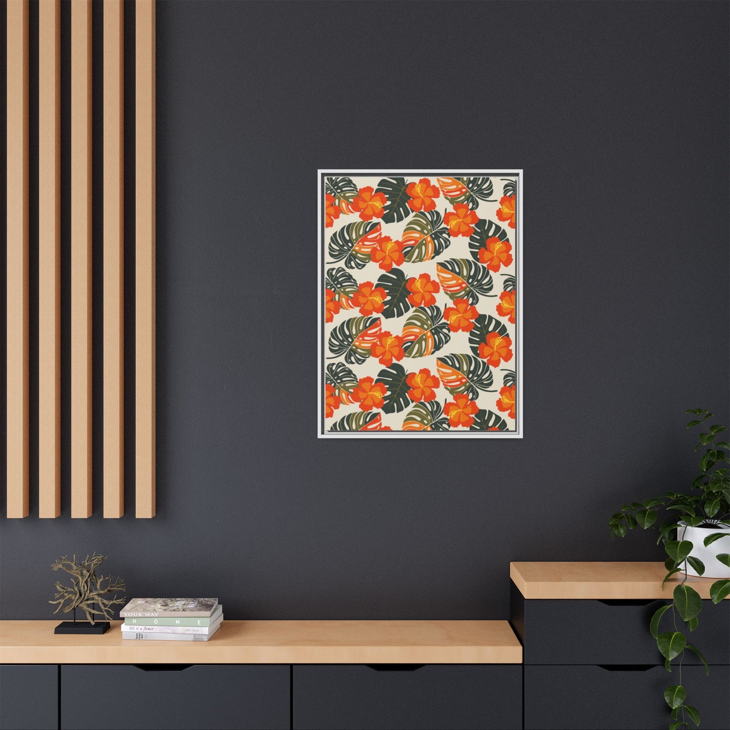 Orange Hibiscus Framed Matte Canvas Art