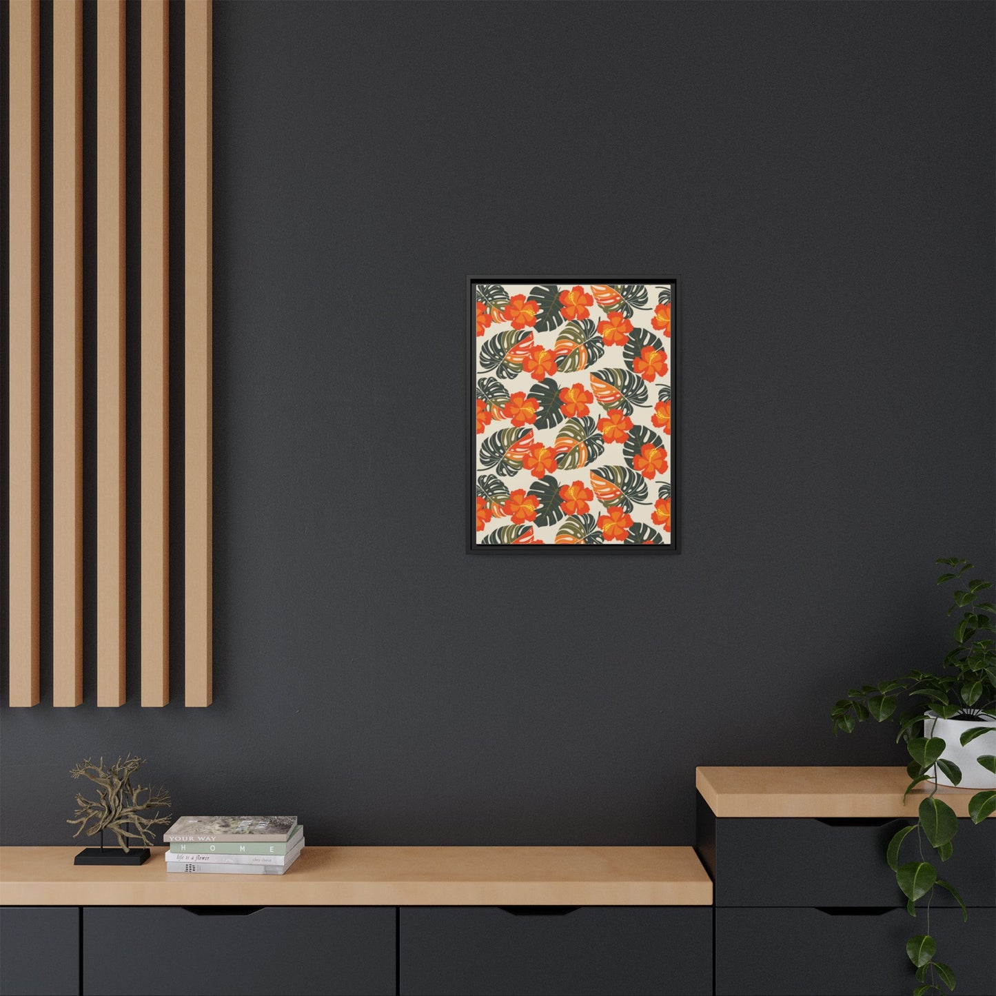 Orange Hibiscus Framed Matte Canvas Art