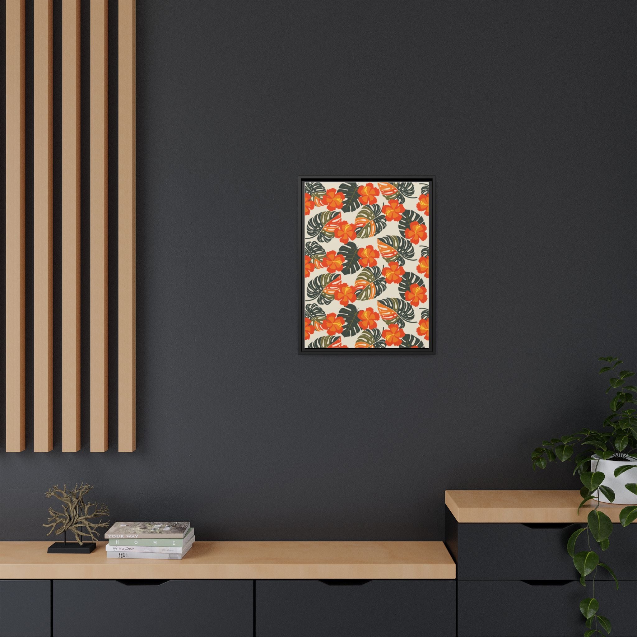 Orange Hibiscus Framed Matte Canvas Art