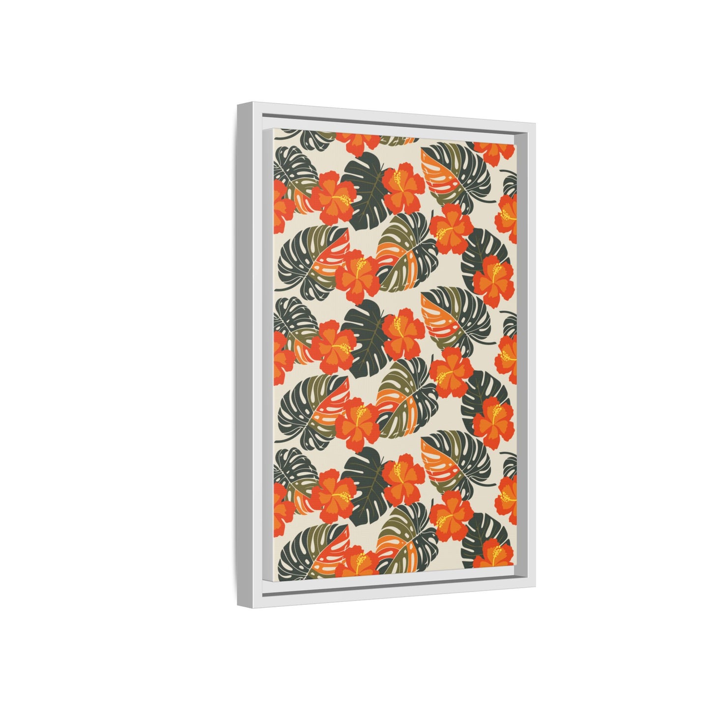 Orange Hibiscus Framed Matte Canvas Art