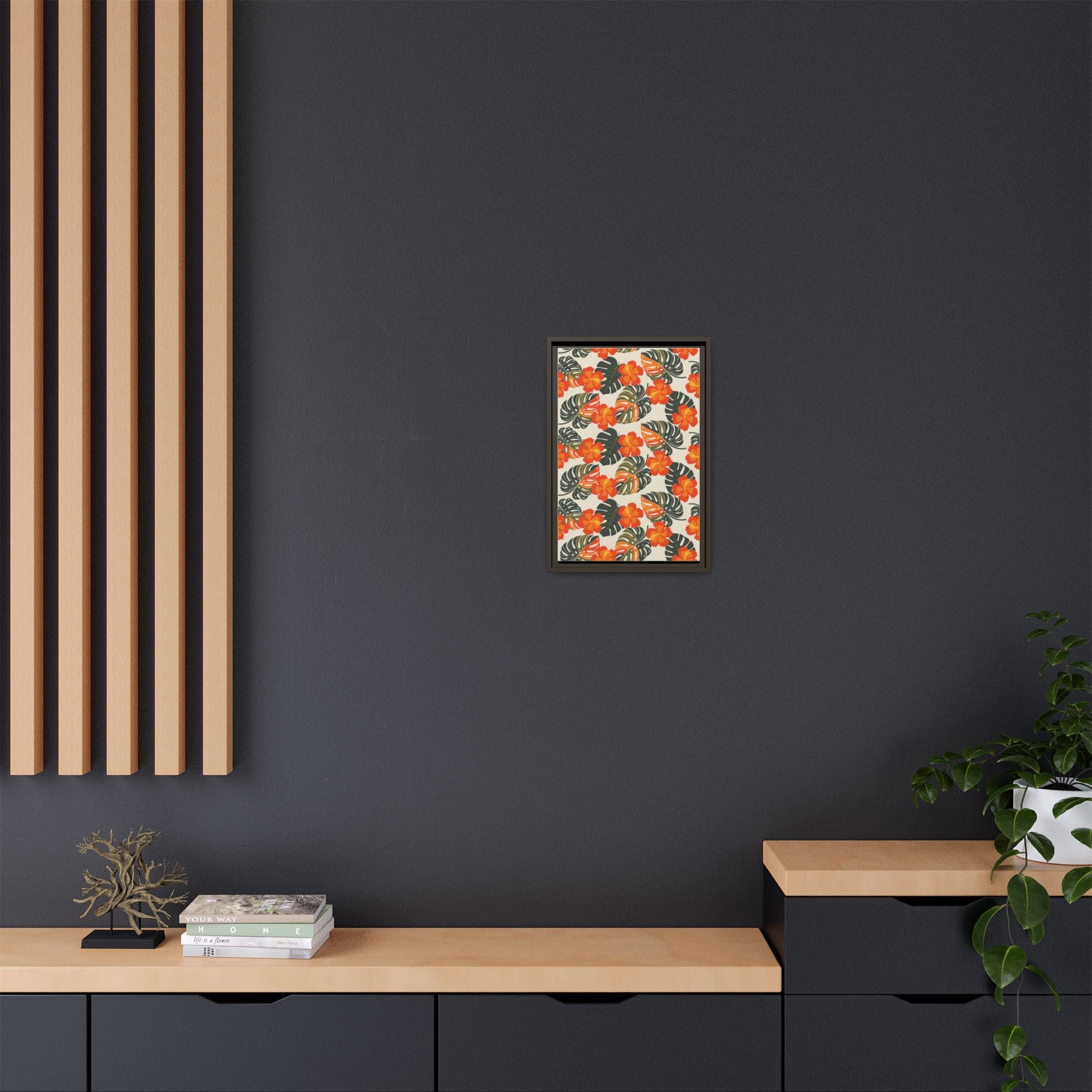 Orange Hibiscus Framed Matte Canvas Art