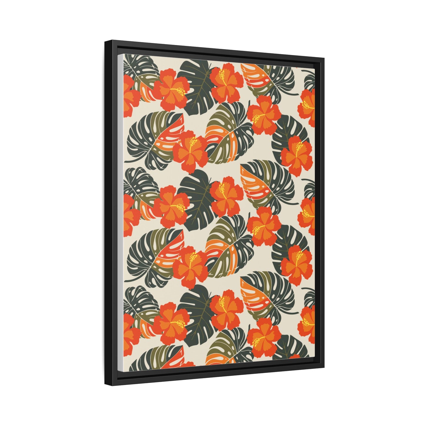 Orange Hibiscus Framed Matte Canvas Art