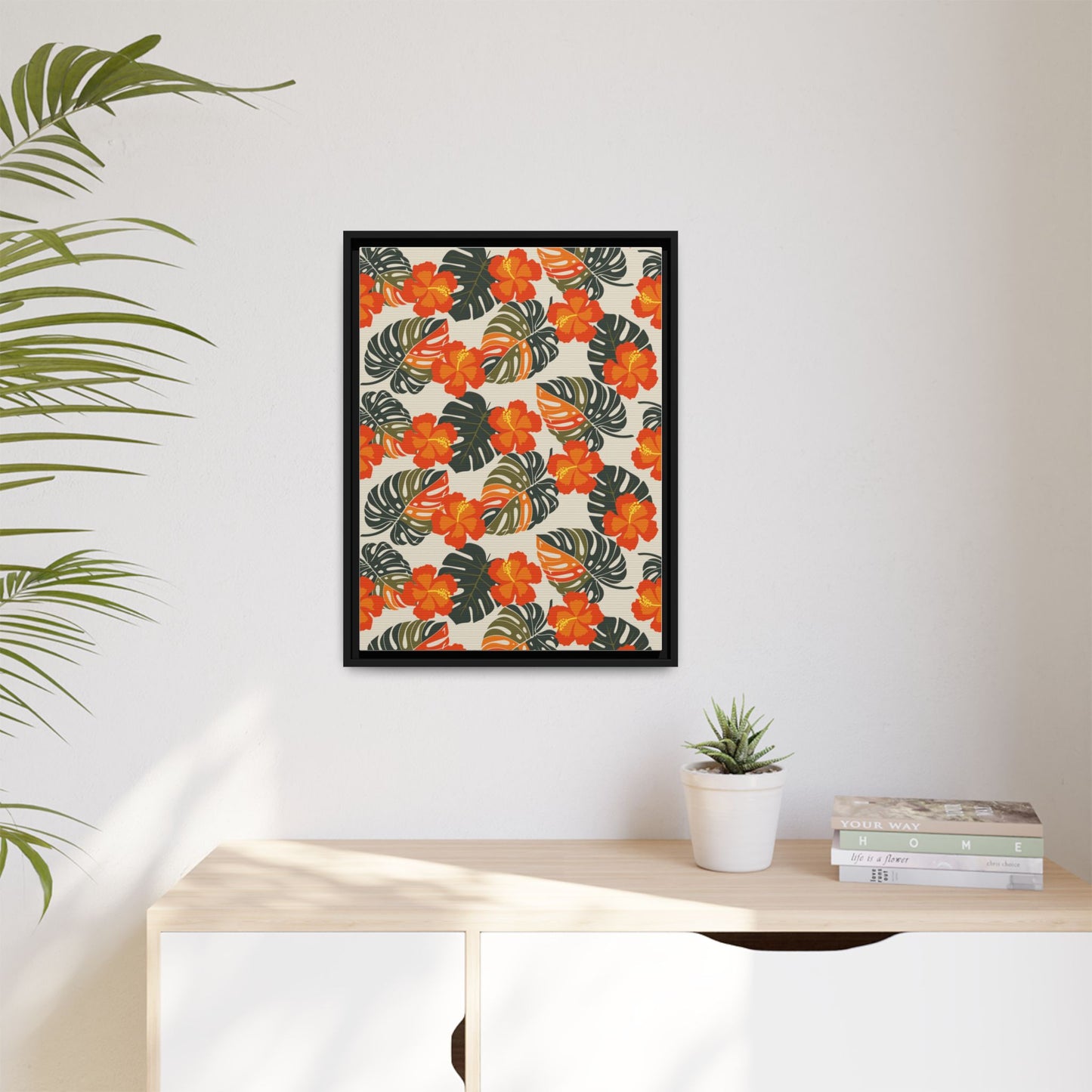Orange Hibiscus Framed Matte Canvas Art