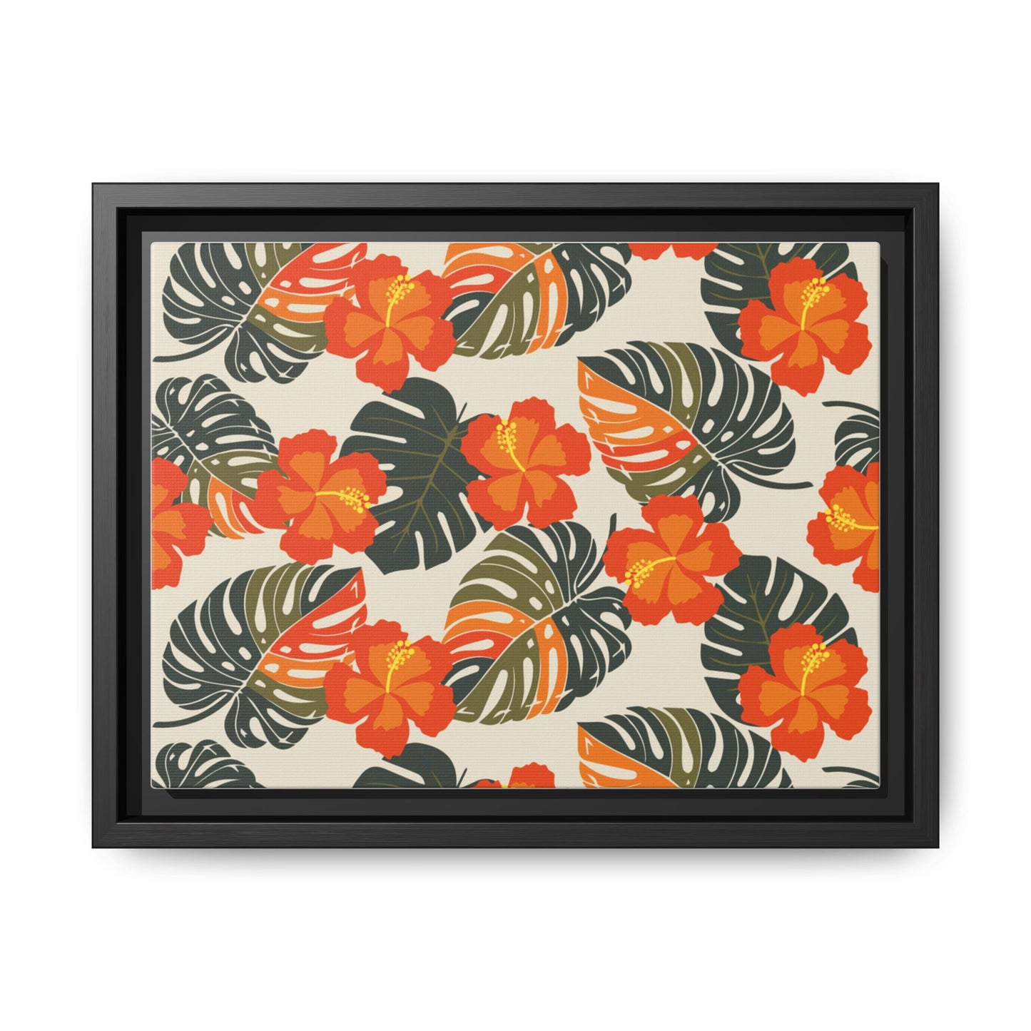 Orange Hibiscus Framed Matte Canvas Art