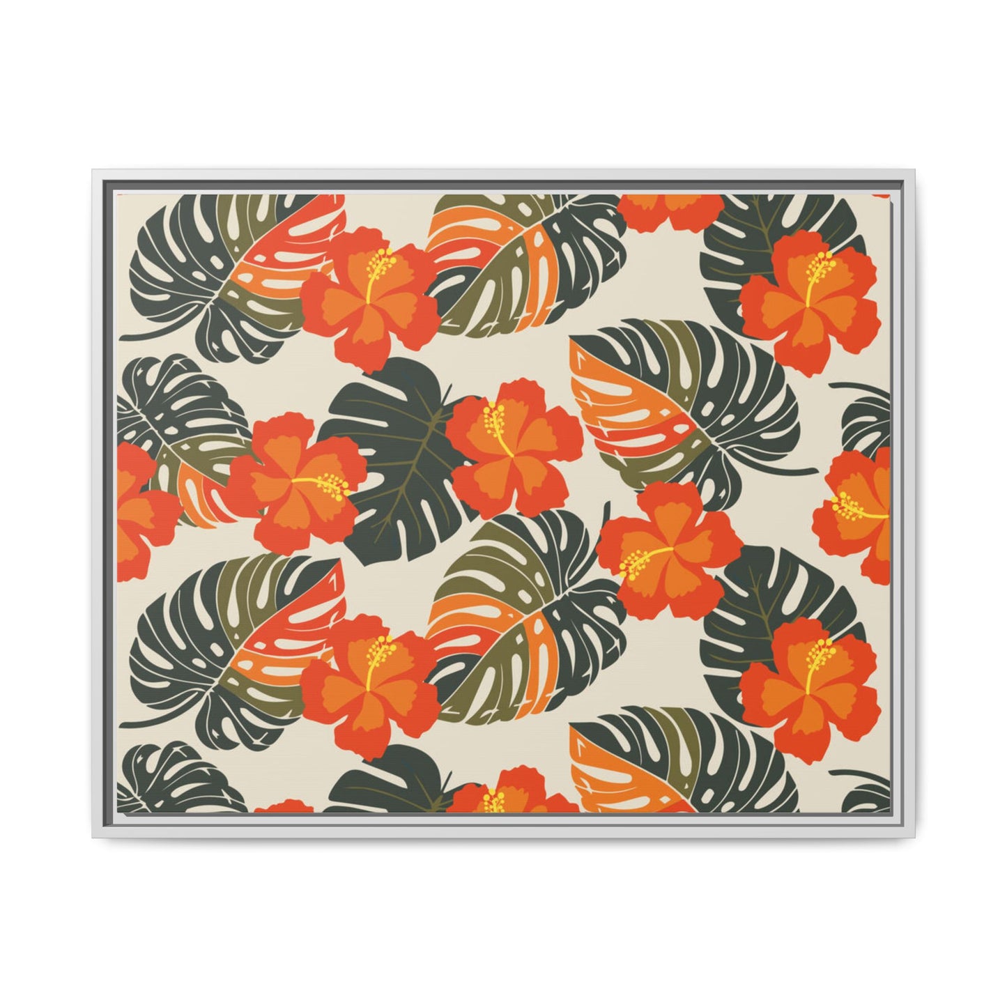 Orange Hibiscus Framed Matte Canvas Art