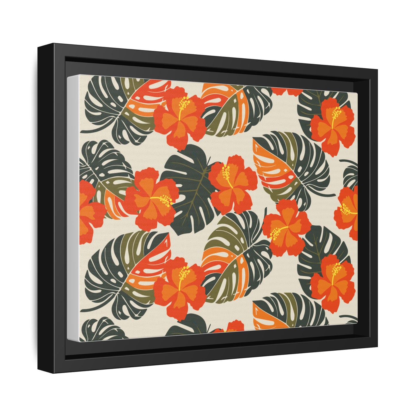 Orange Hibiscus Framed Matte Canvas Art