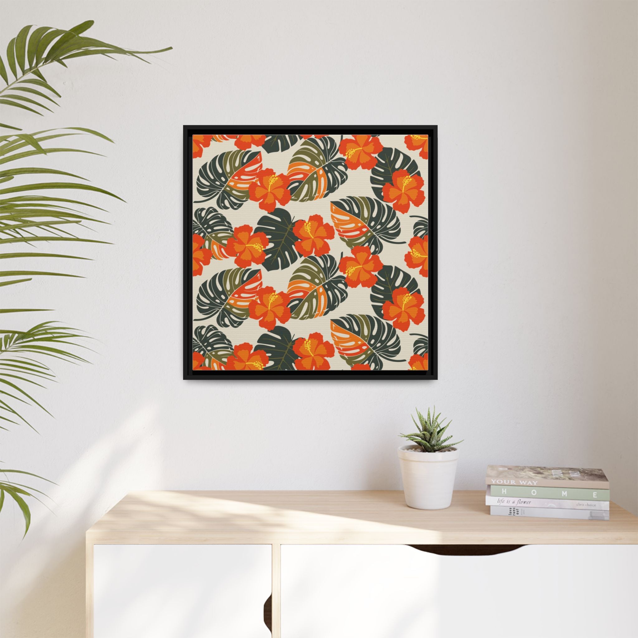 Orange Hibiscus Framed Matte Canvas Art