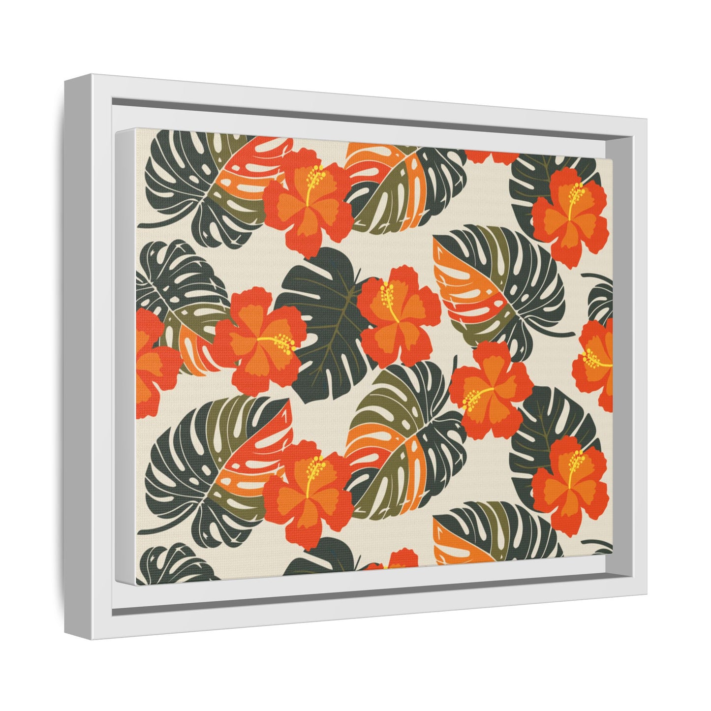 Orange Hibiscus Framed Matte Canvas Art