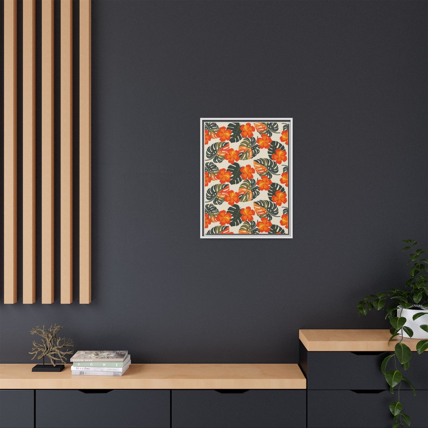 Orange Hibiscus Framed Matte Canvas Art