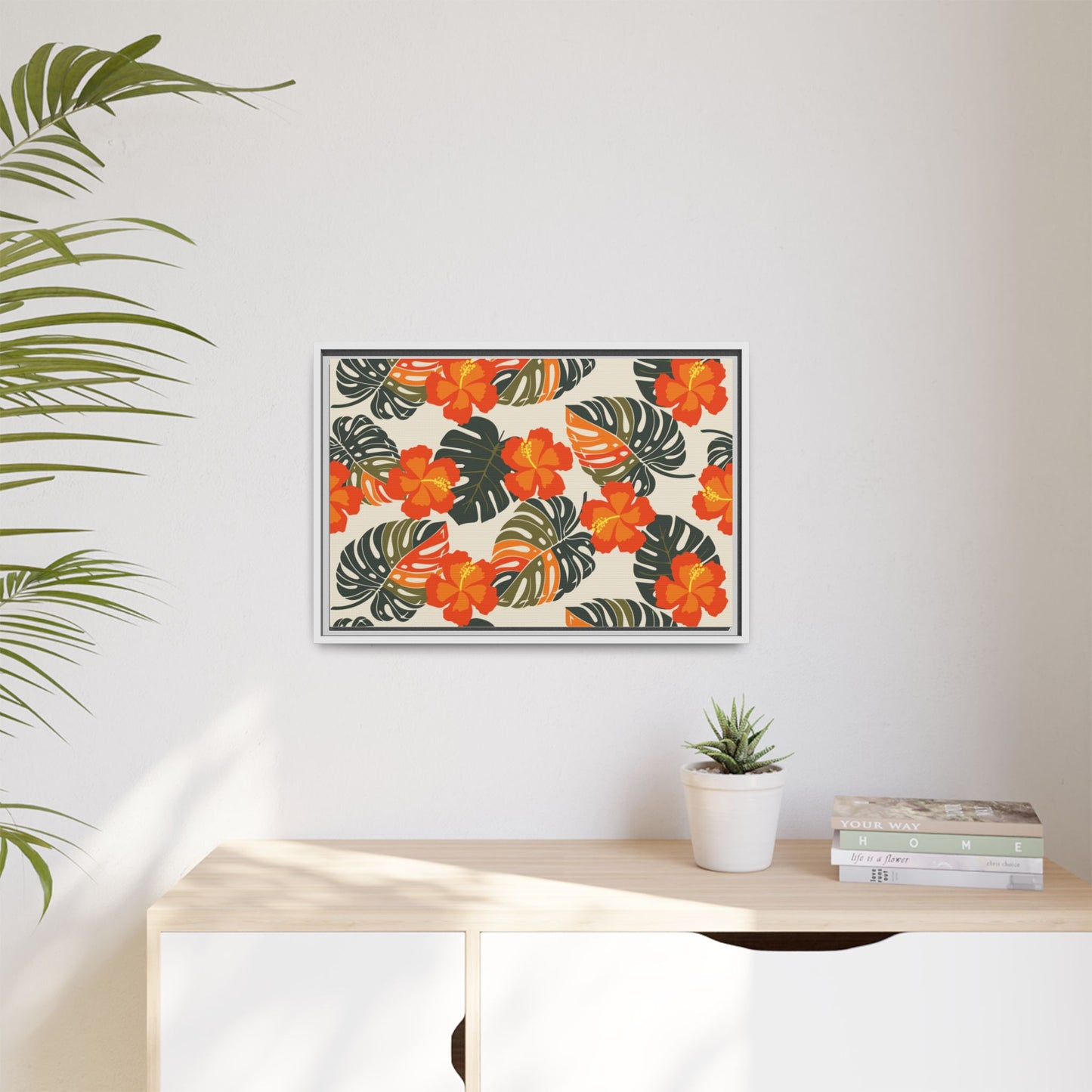Orange Hibiscus Framed Matte Canvas Art