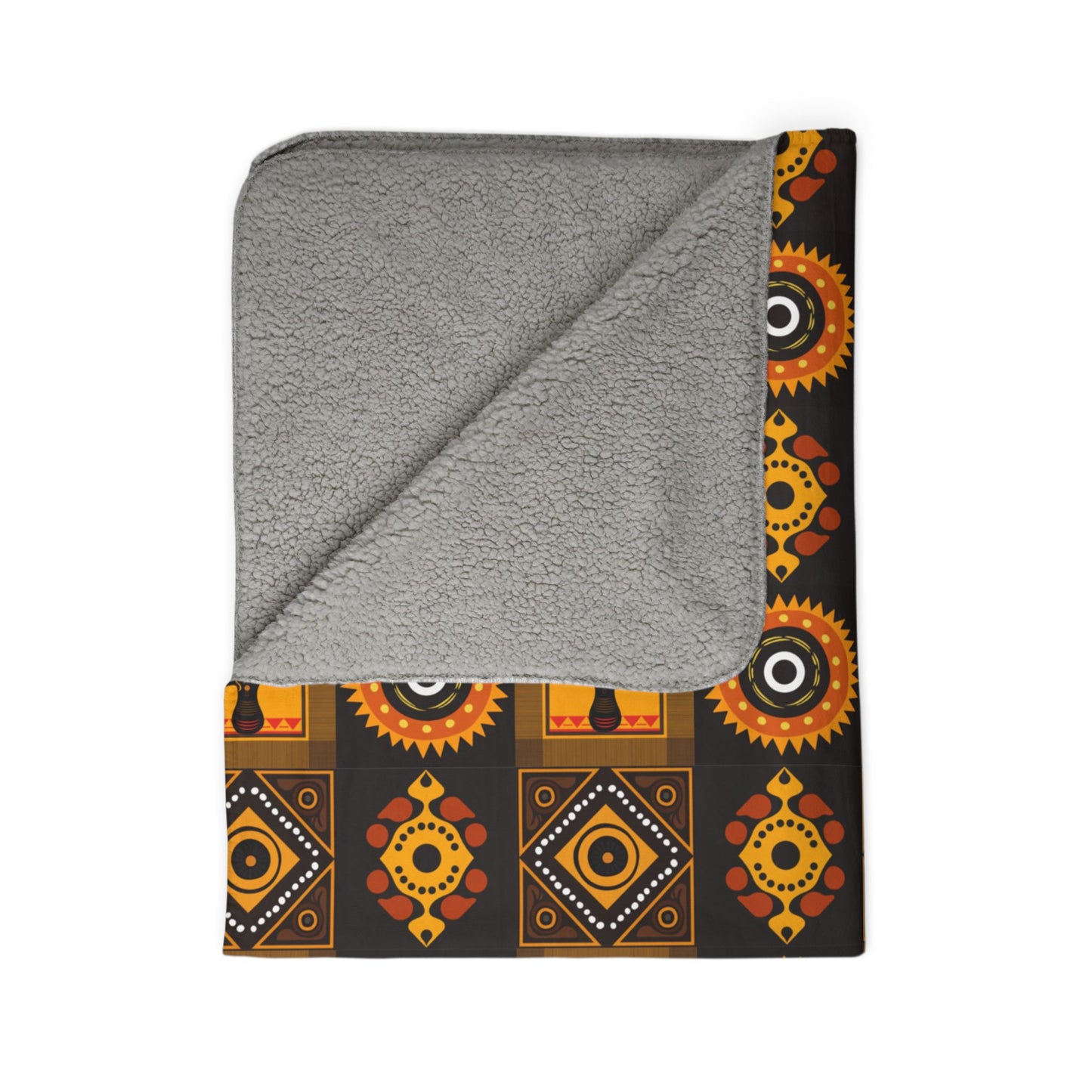 Golden African Print Fleece Sherpa Blanket