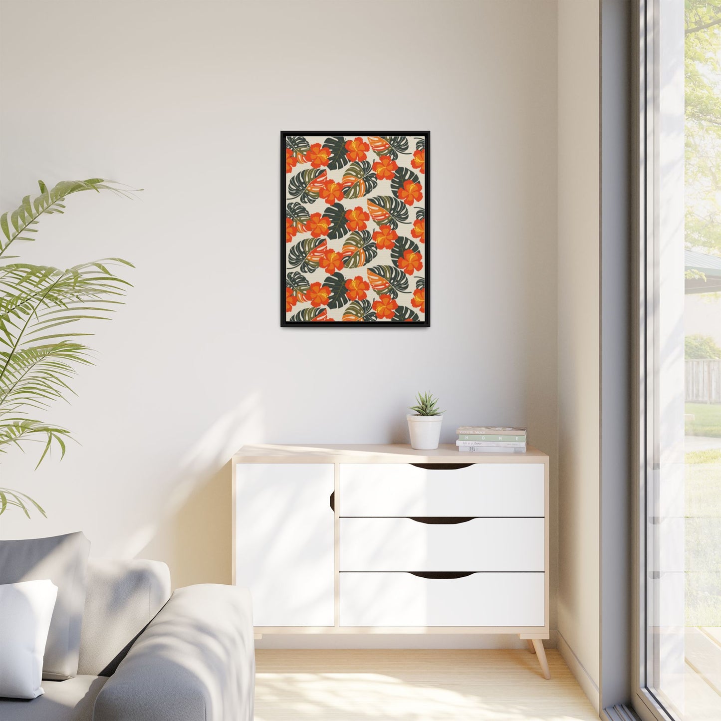 Orange Hibiscus Framed Matte Canvas Art