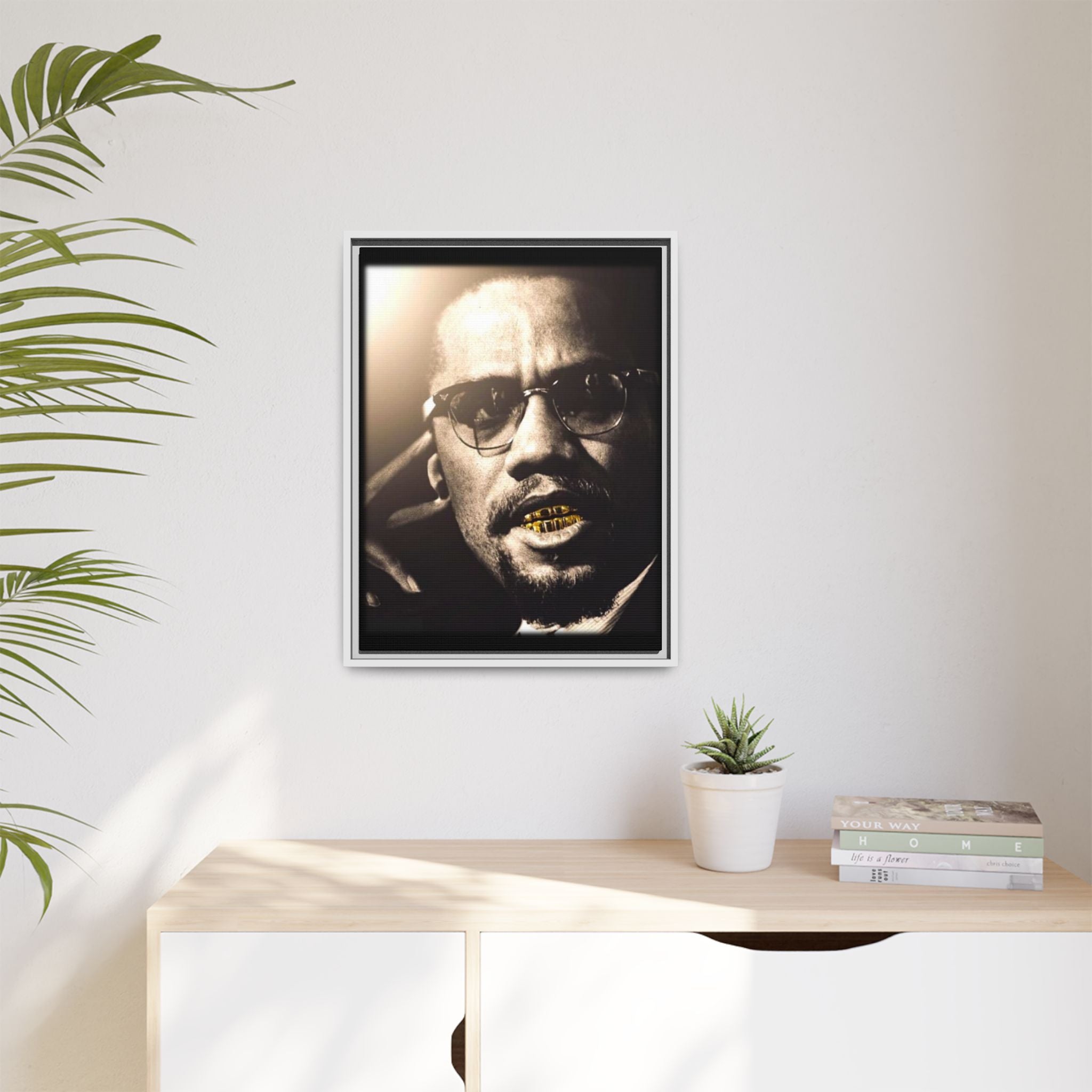 Malcom X  Matte Canvas, Framed (Multi-color)