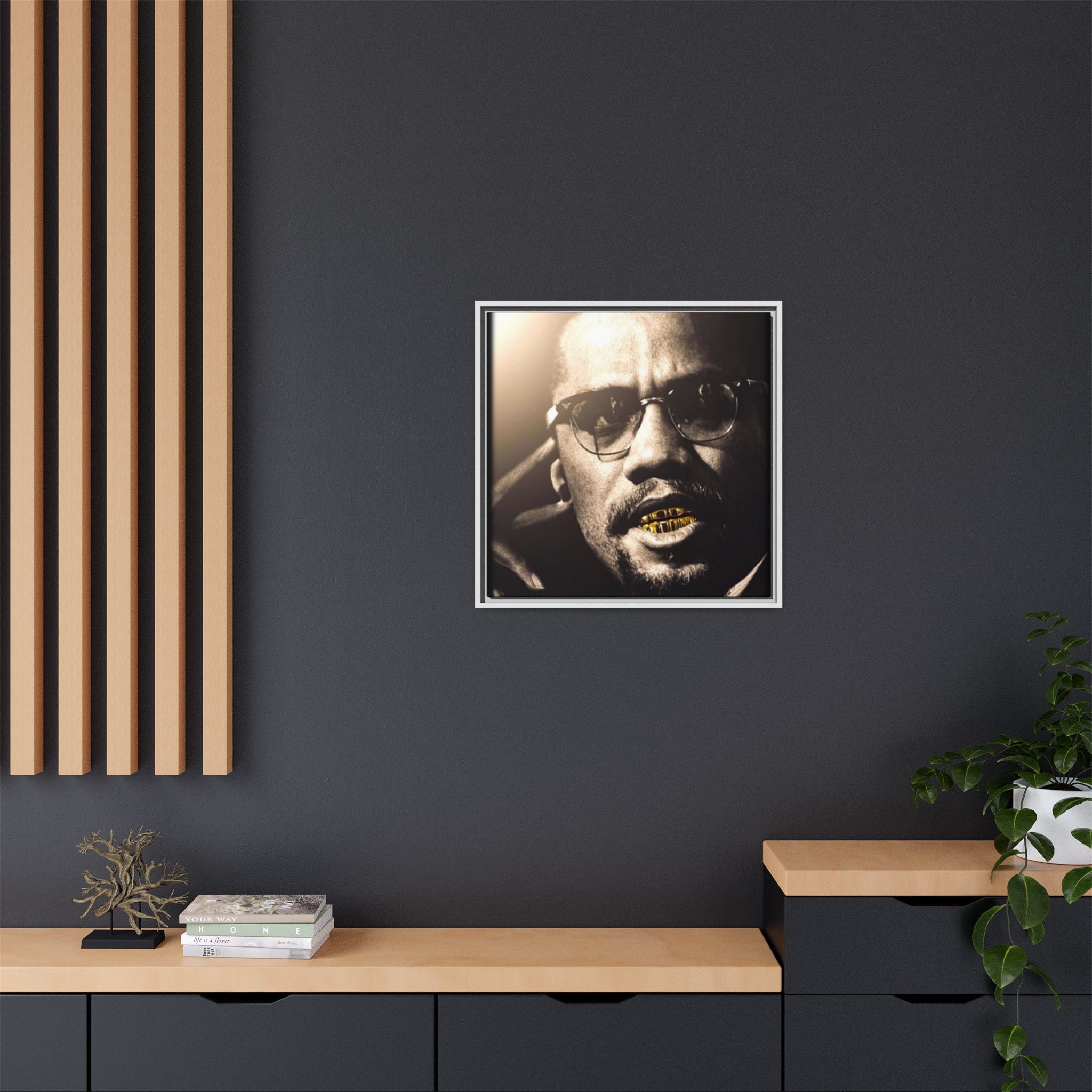 Malcom X  Matte Canvas, Framed (Multi-color)