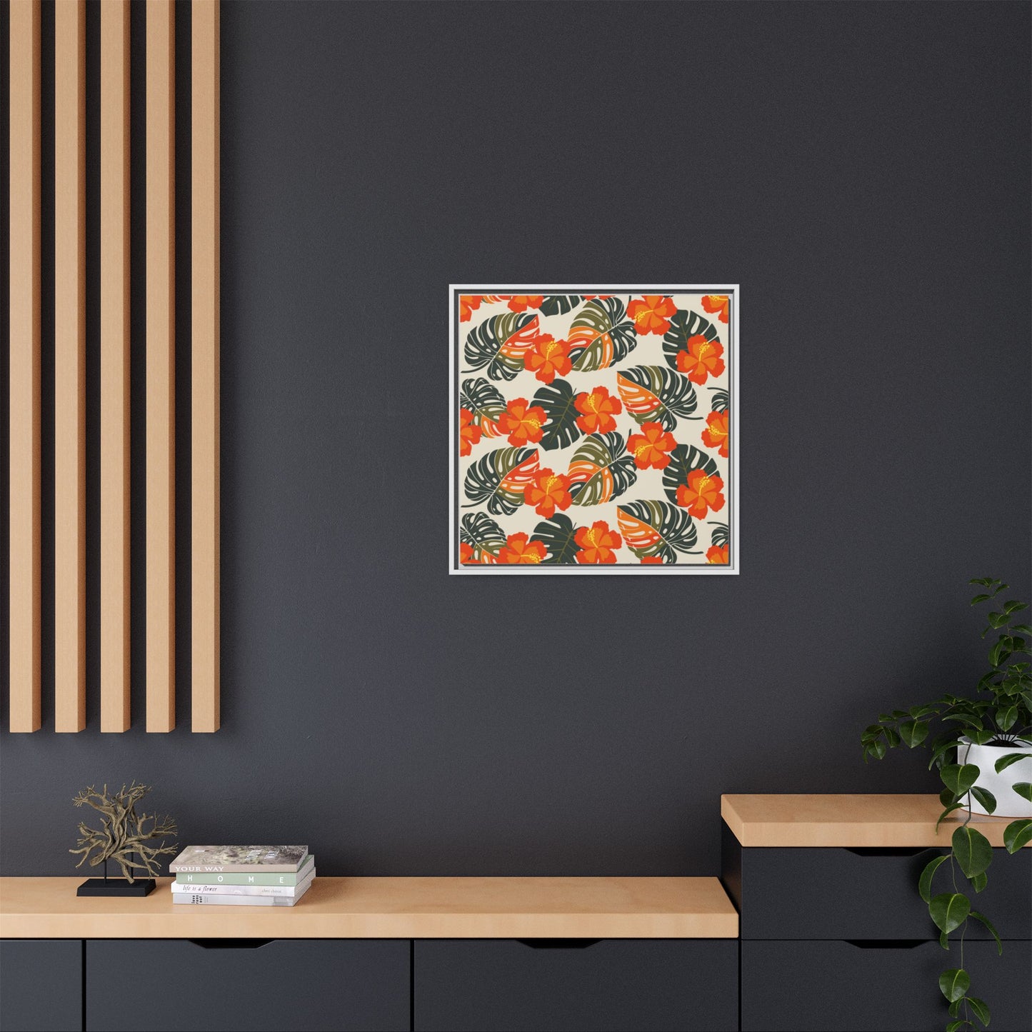 Orange Hibiscus Framed Matte Canvas Art