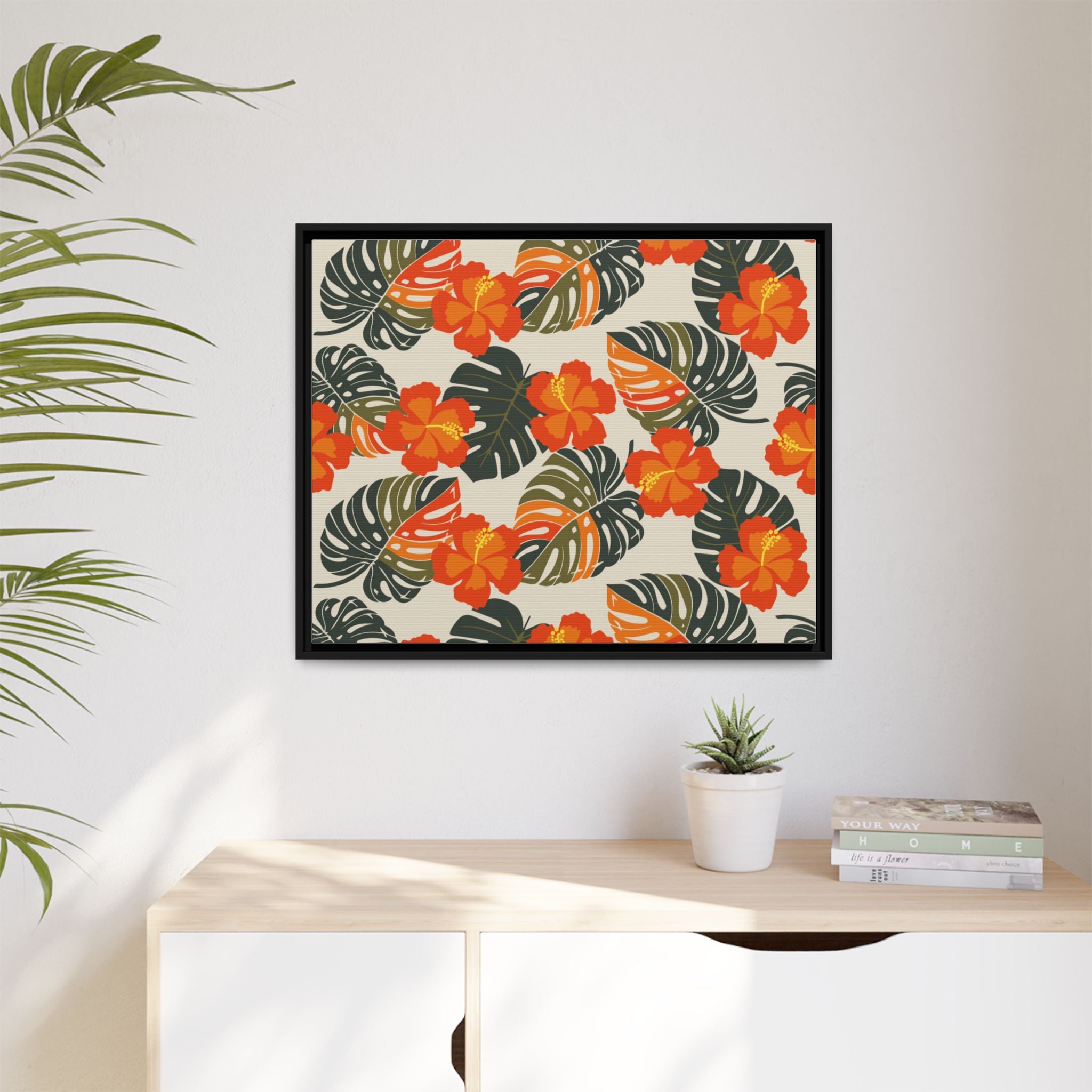 Orange Hibiscus Framed Matte Canvas Art