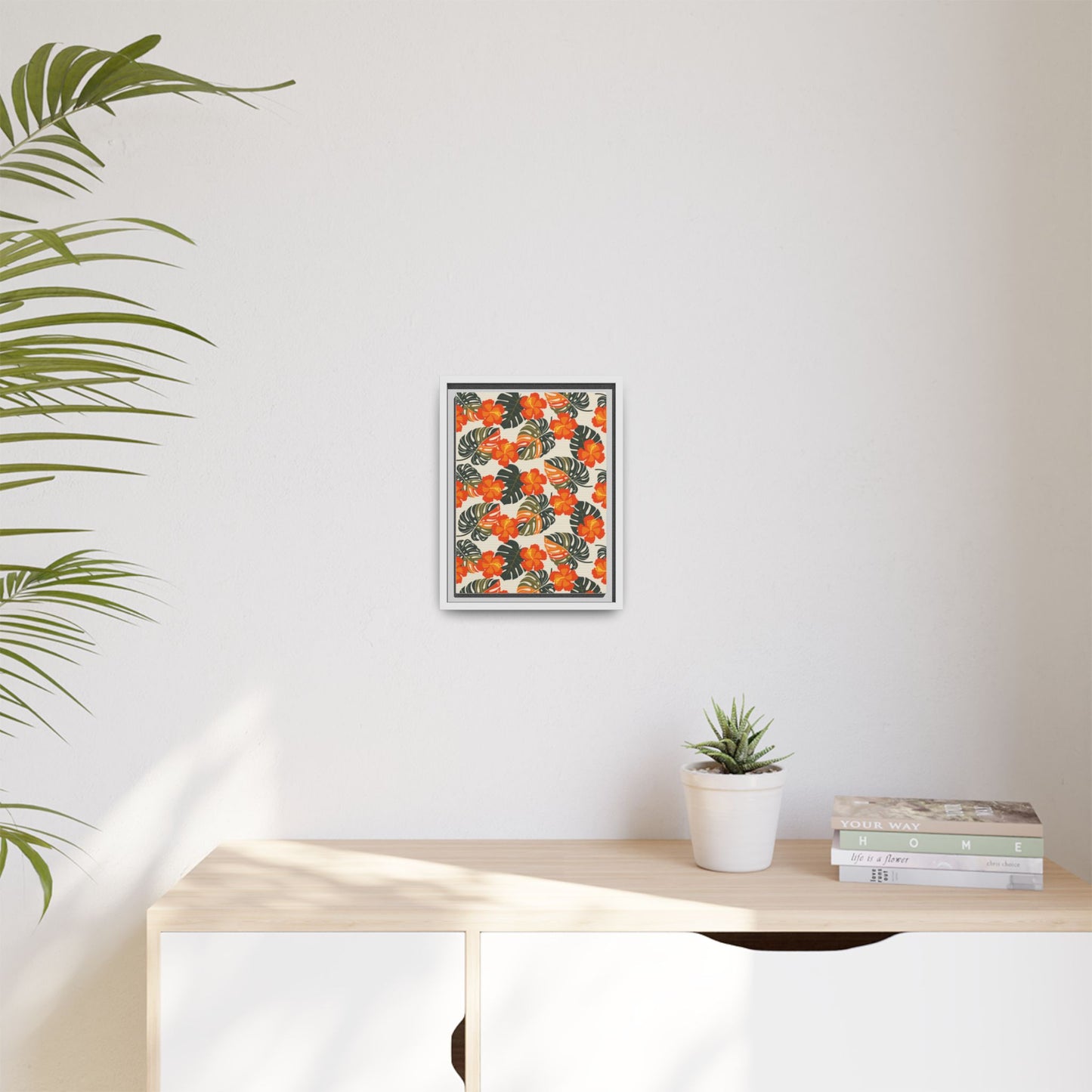 Orange Hibiscus Framed Matte Canvas Art