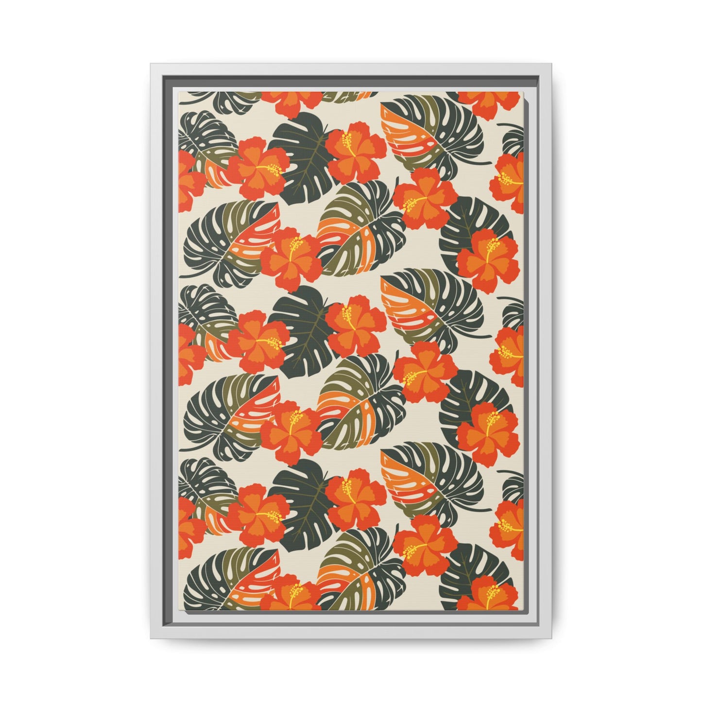 Orange Hibiscus Framed Matte Canvas Art