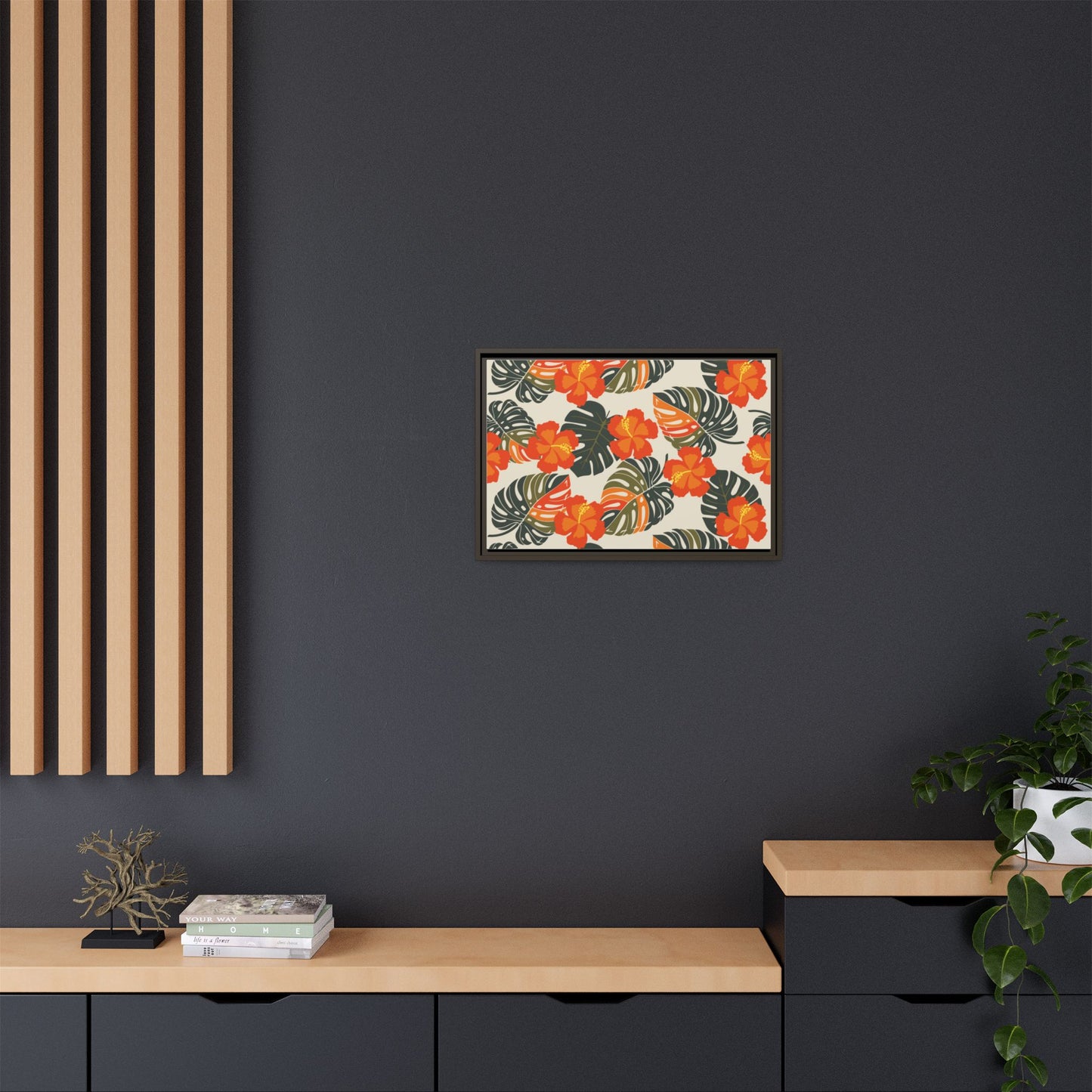 Orange Hibiscus Framed Matte Canvas Art