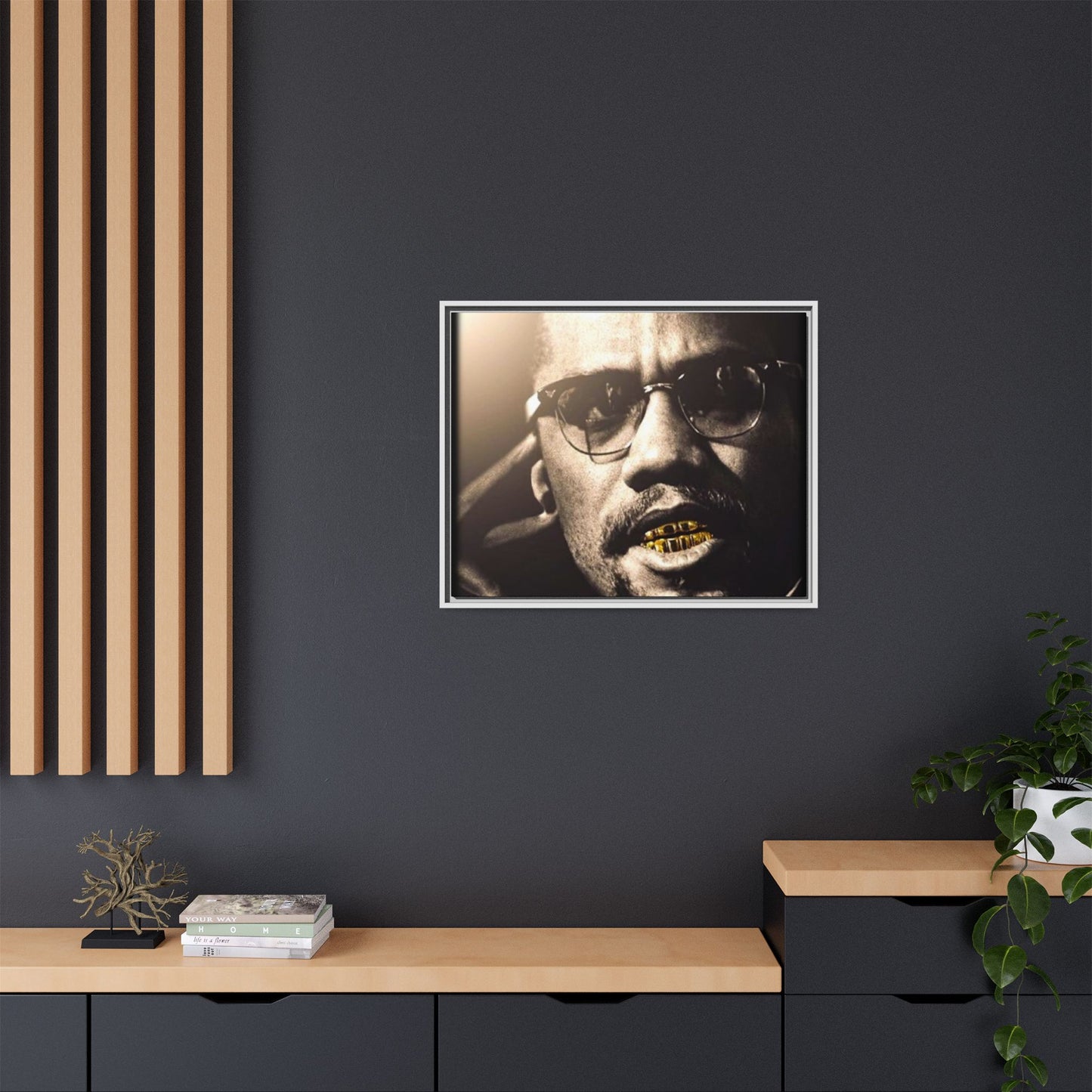 Malcom X  Matte Canvas, Framed (Multi-color)