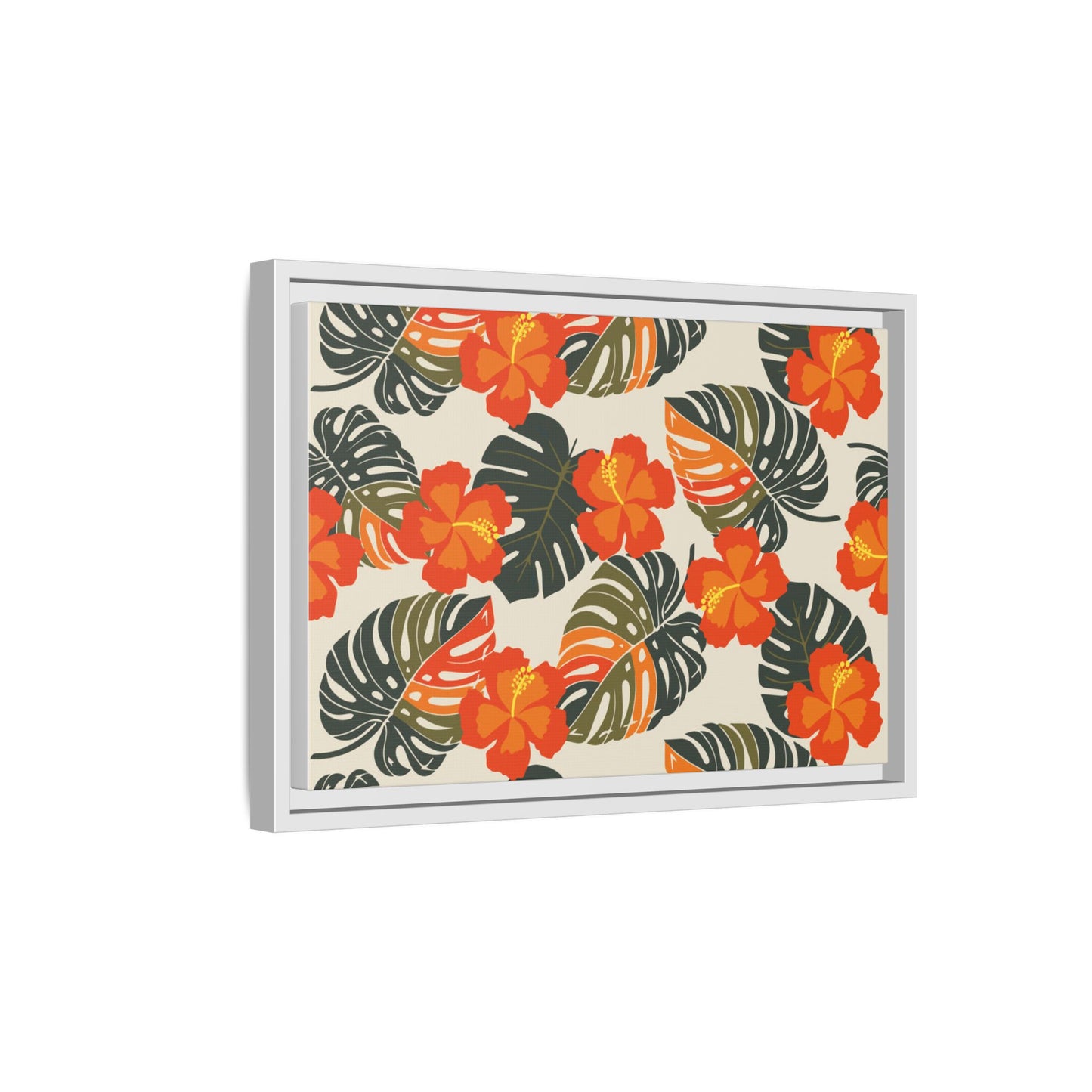 Orange Hibiscus Framed Matte Canvas Art