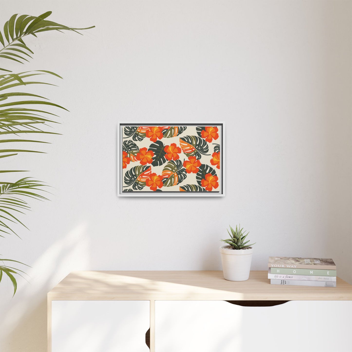 Orange Hibiscus Framed Matte Canvas Art
