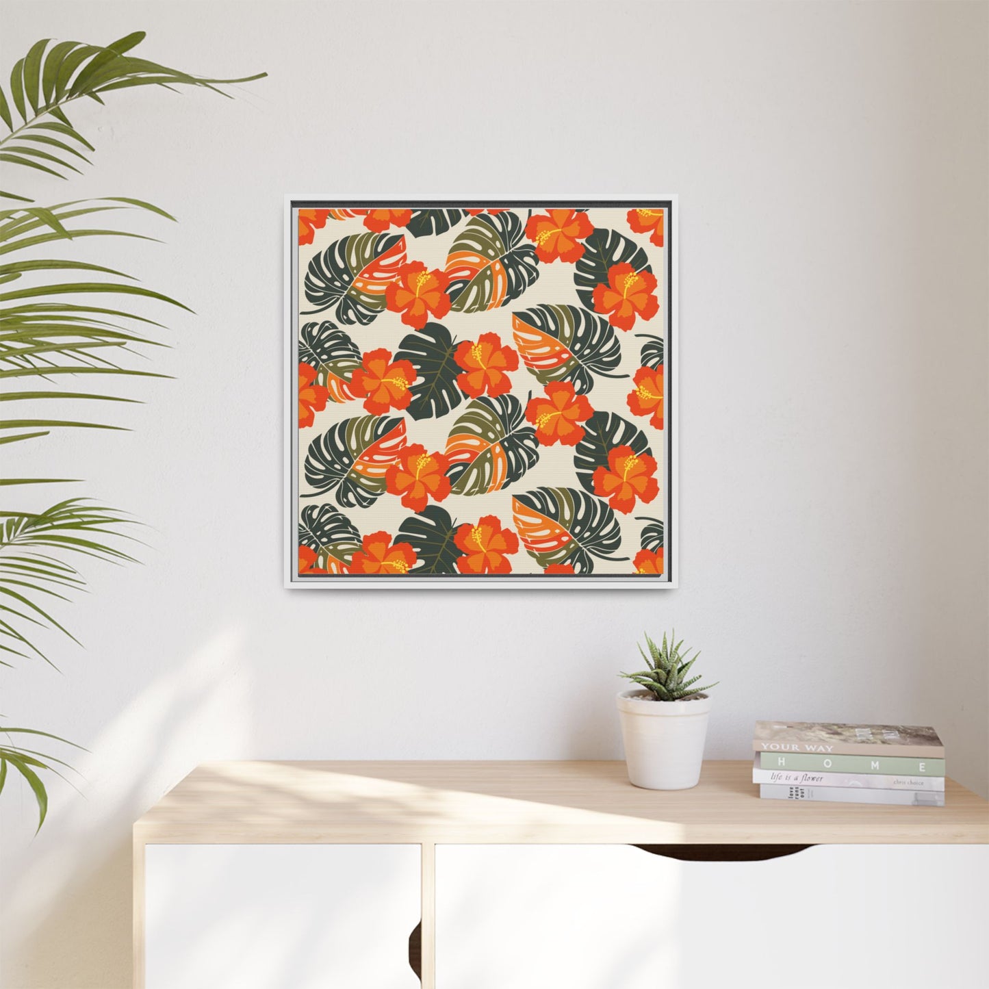 Orange Hibiscus Framed Matte Canvas Art