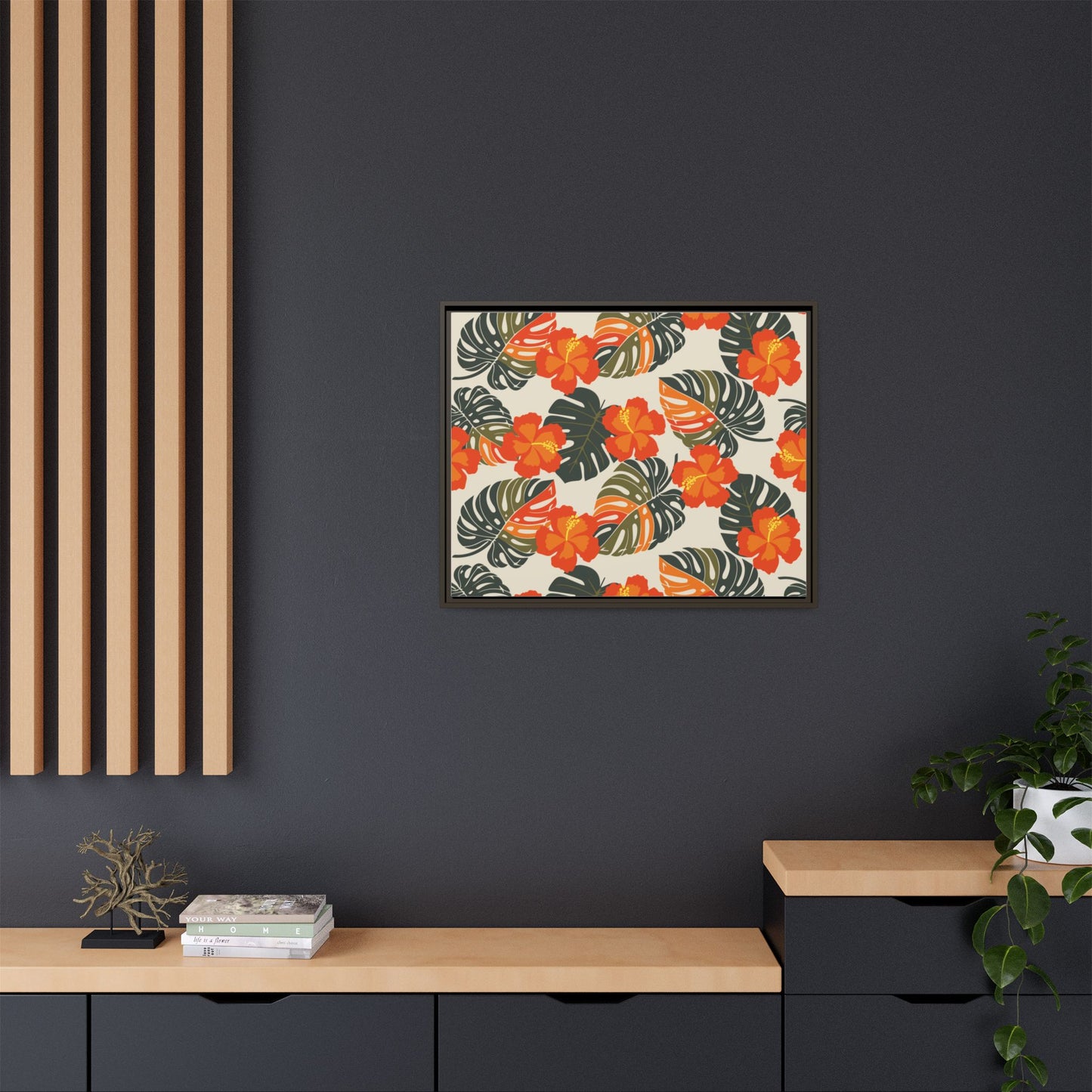 Orange Hibiscus Framed Matte Canvas Art