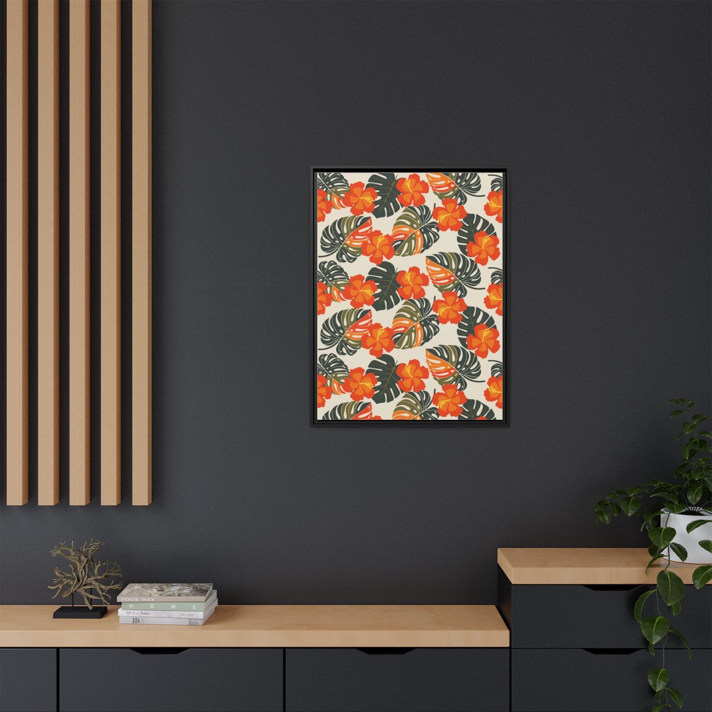 Orange Hibiscus Framed Matte Canvas Art