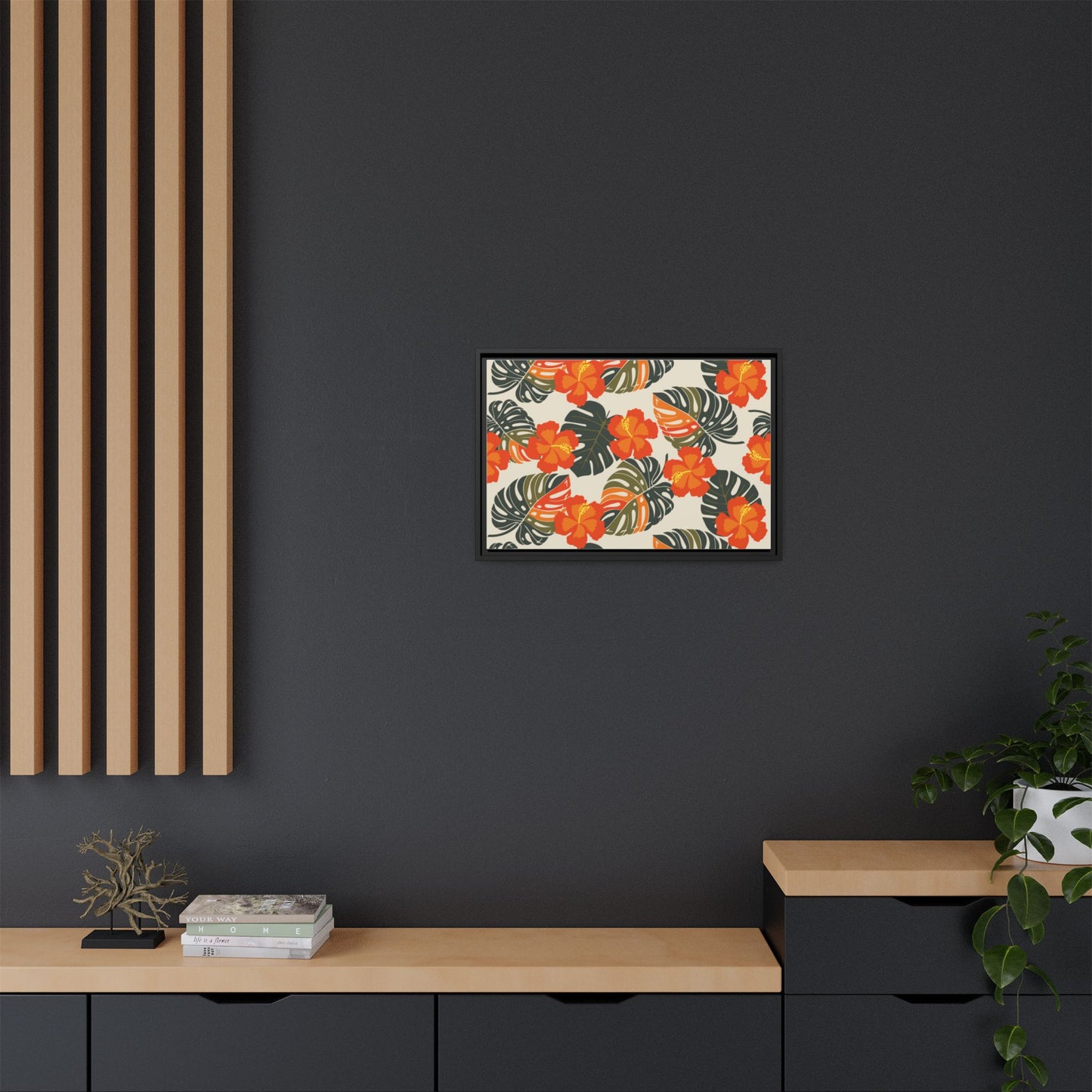 Orange Hibiscus Framed Matte Canvas Art