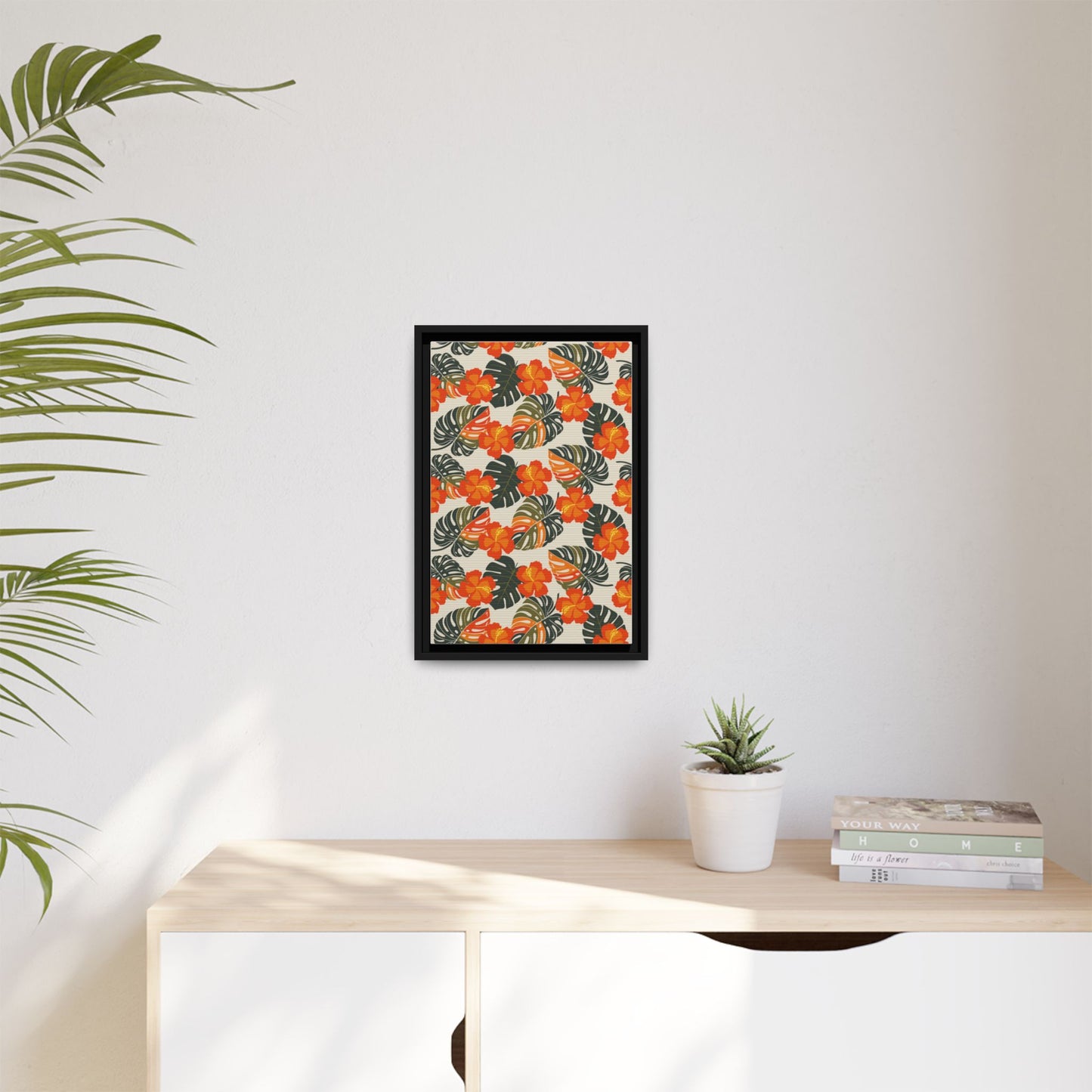 Orange Hibiscus Framed Matte Canvas Art