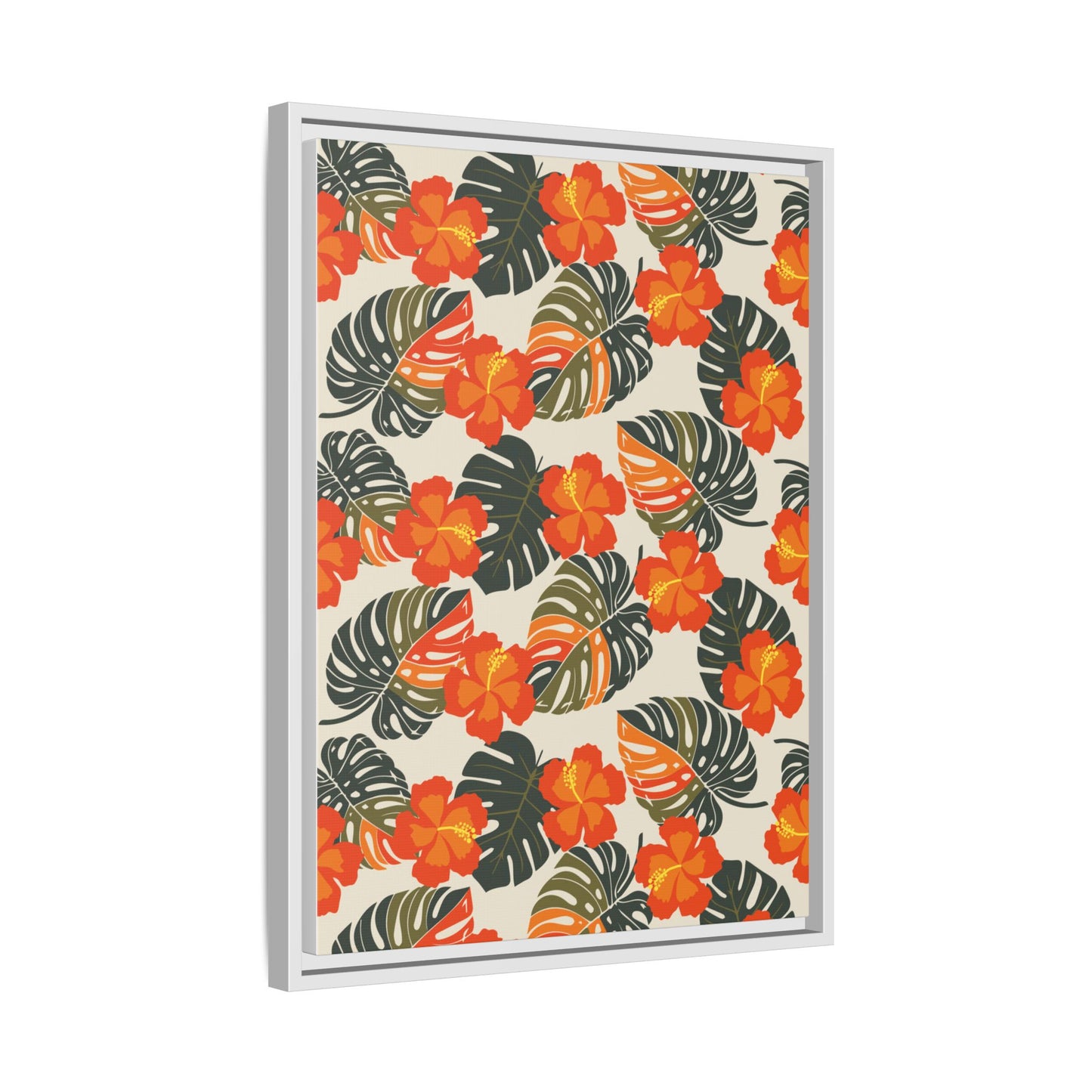 Orange Hibiscus Framed Matte Canvas Art