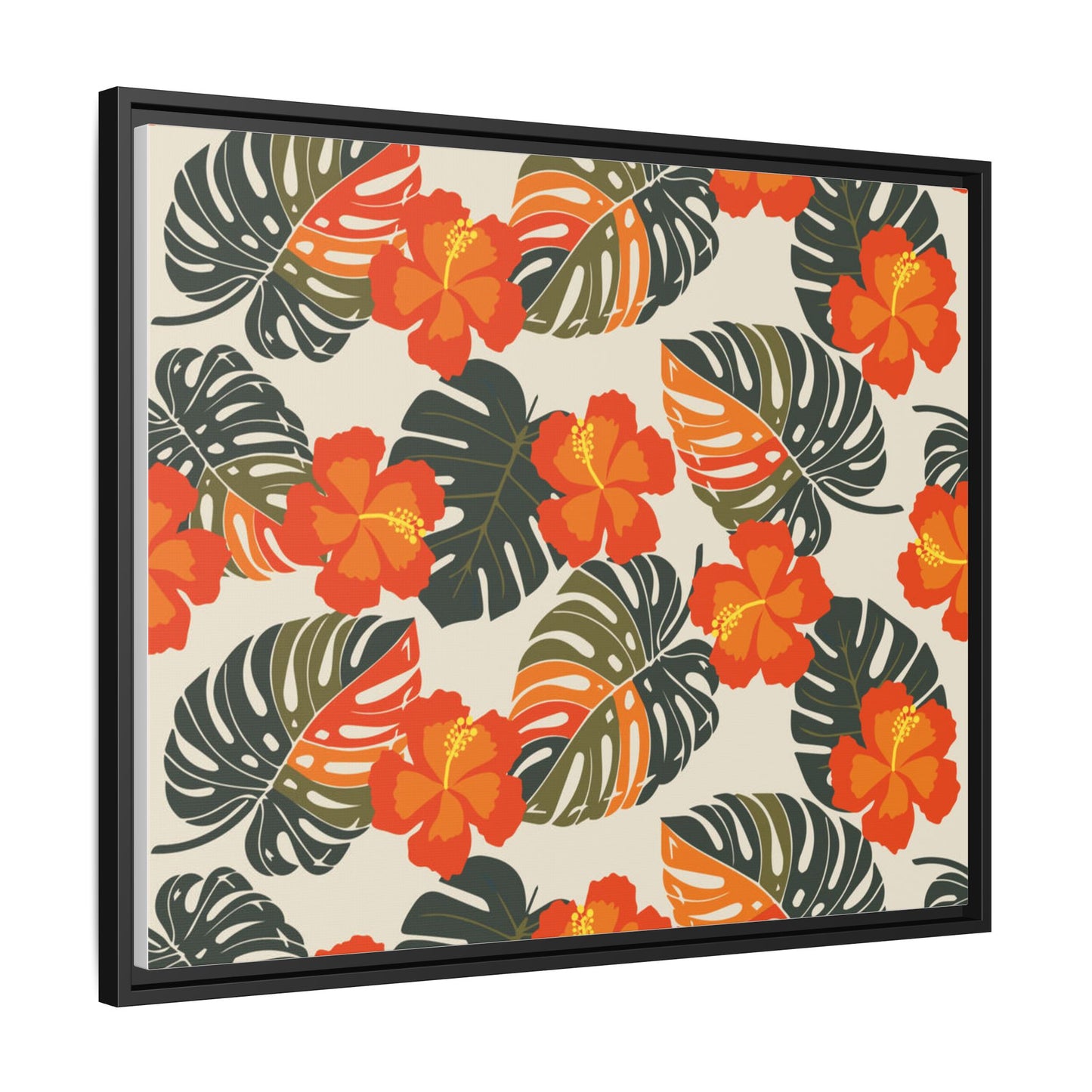 Orange Hibiscus Framed Matte Canvas Art