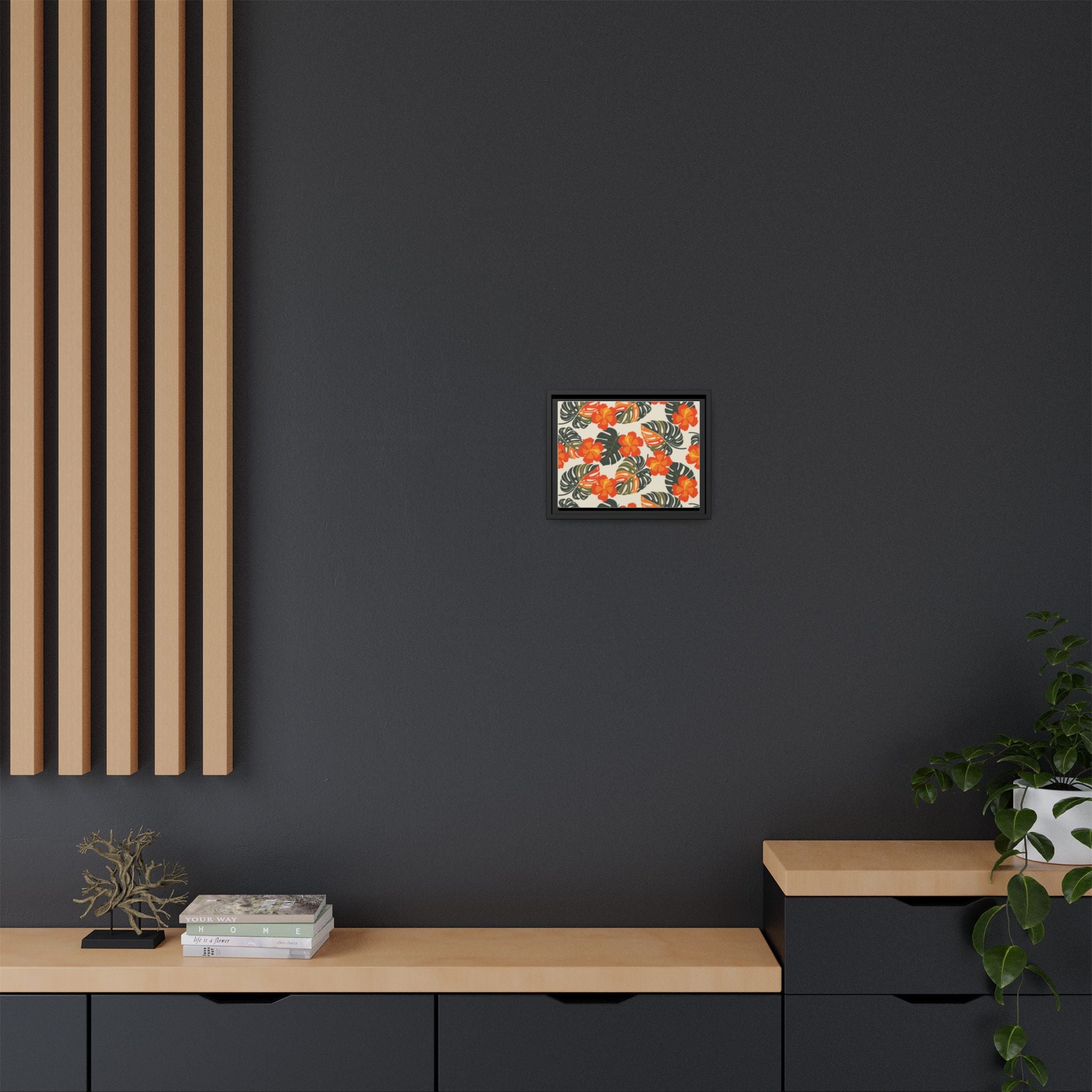 Orange Hibiscus Framed Matte Canvas Art