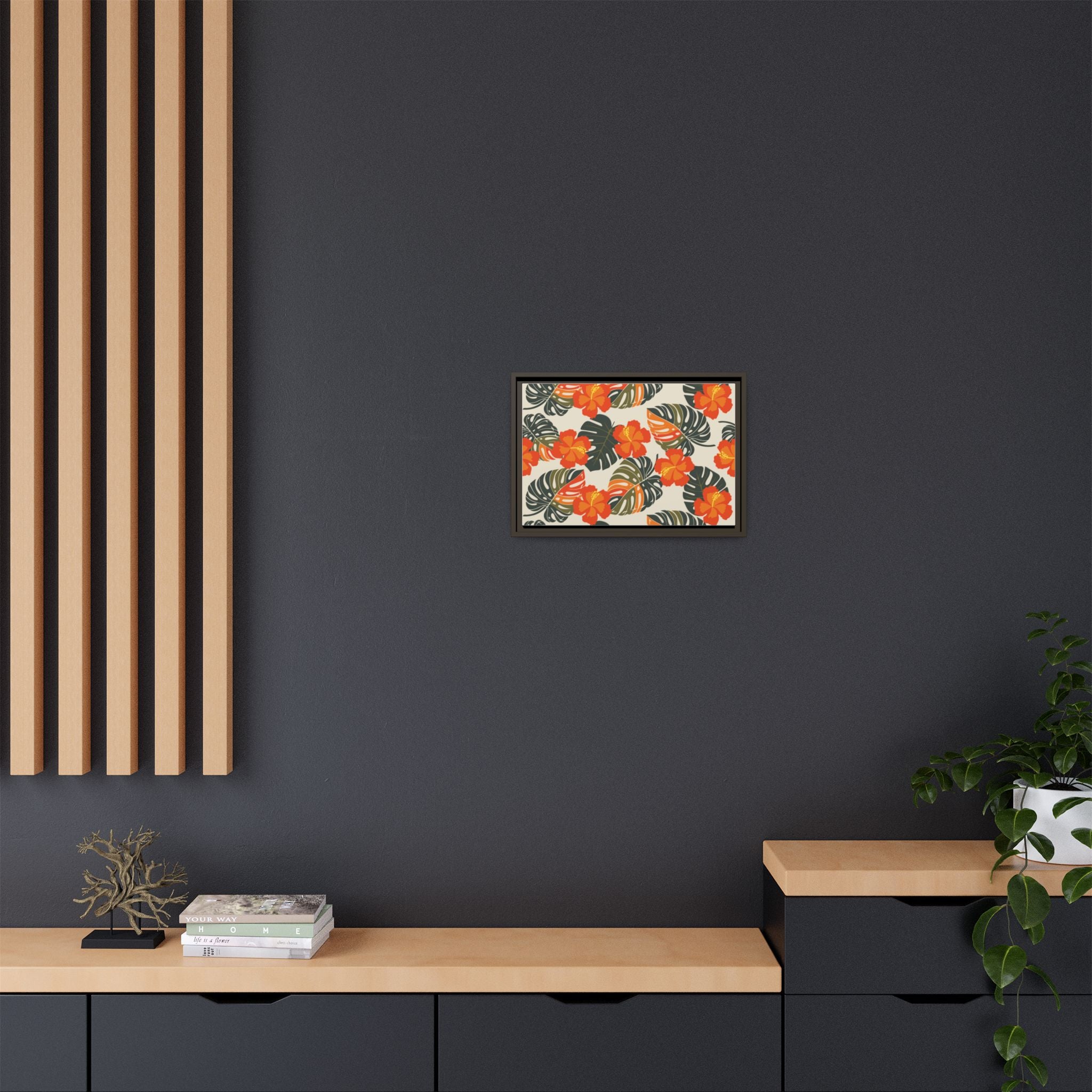Orange Hibiscus Framed Matte Canvas Art