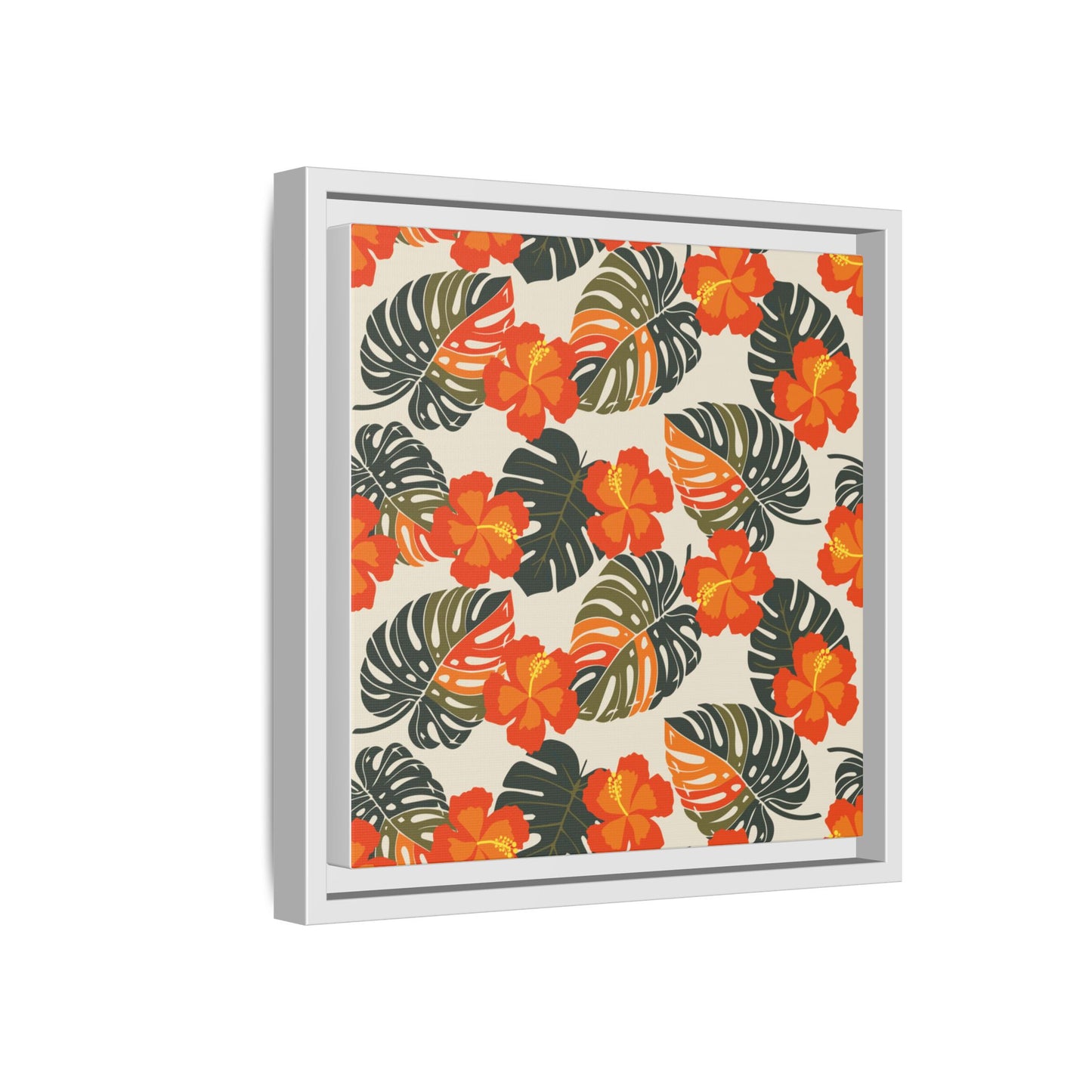 Orange Hibiscus Framed Matte Canvas Art