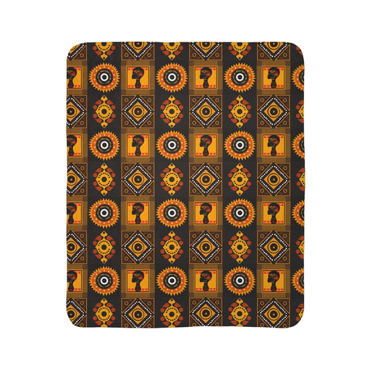 Golden African Print Fleece Sherpa Blanket