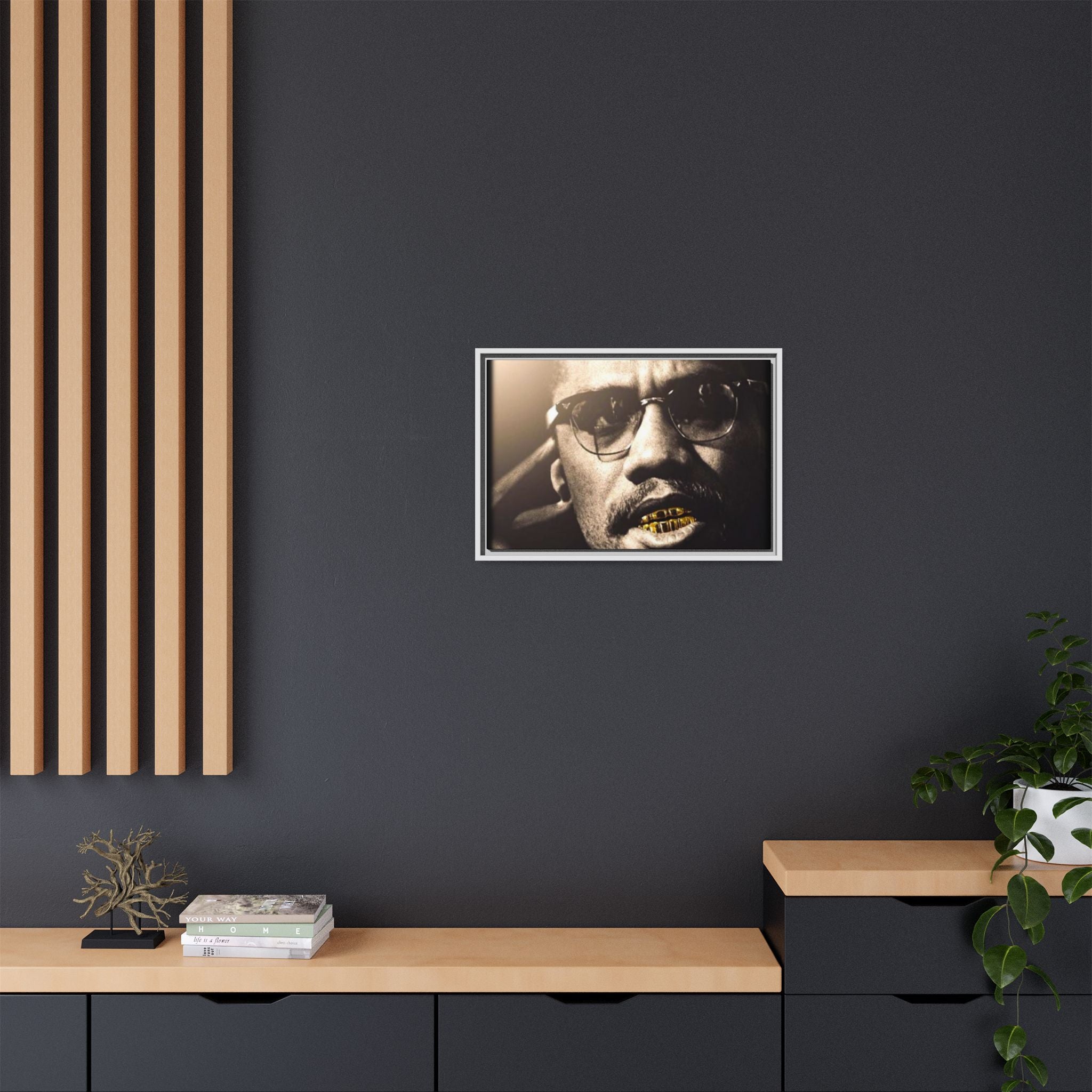 Malcom X  Matte Canvas, Framed (Multi-color)