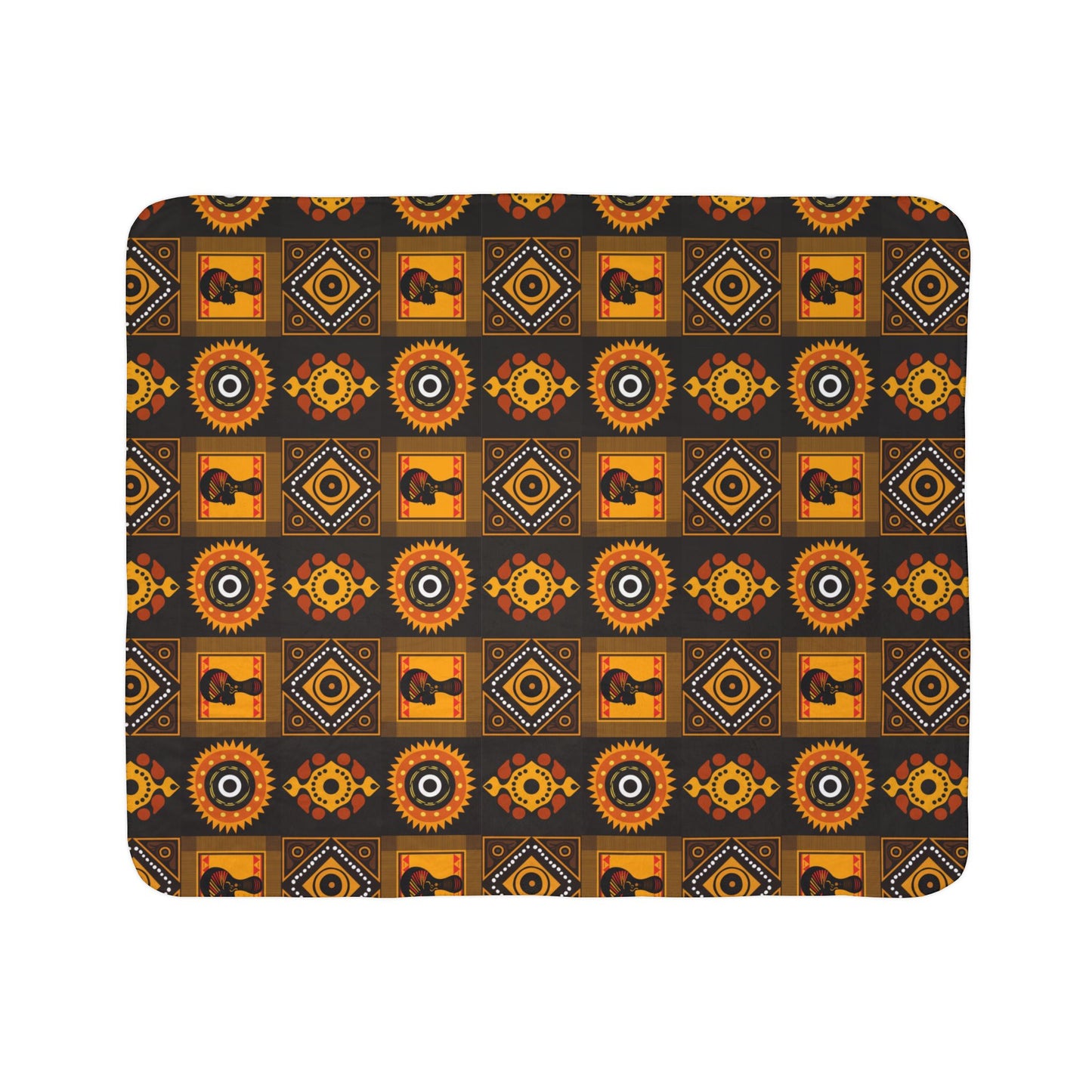 Golden African Print Fleece Sherpa Blanket