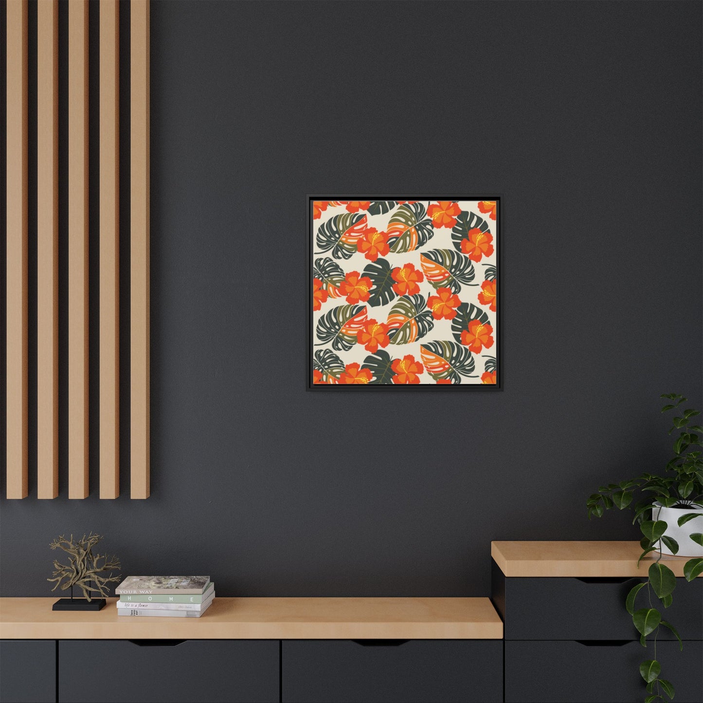 Orange Hibiscus Framed Matte Canvas Art