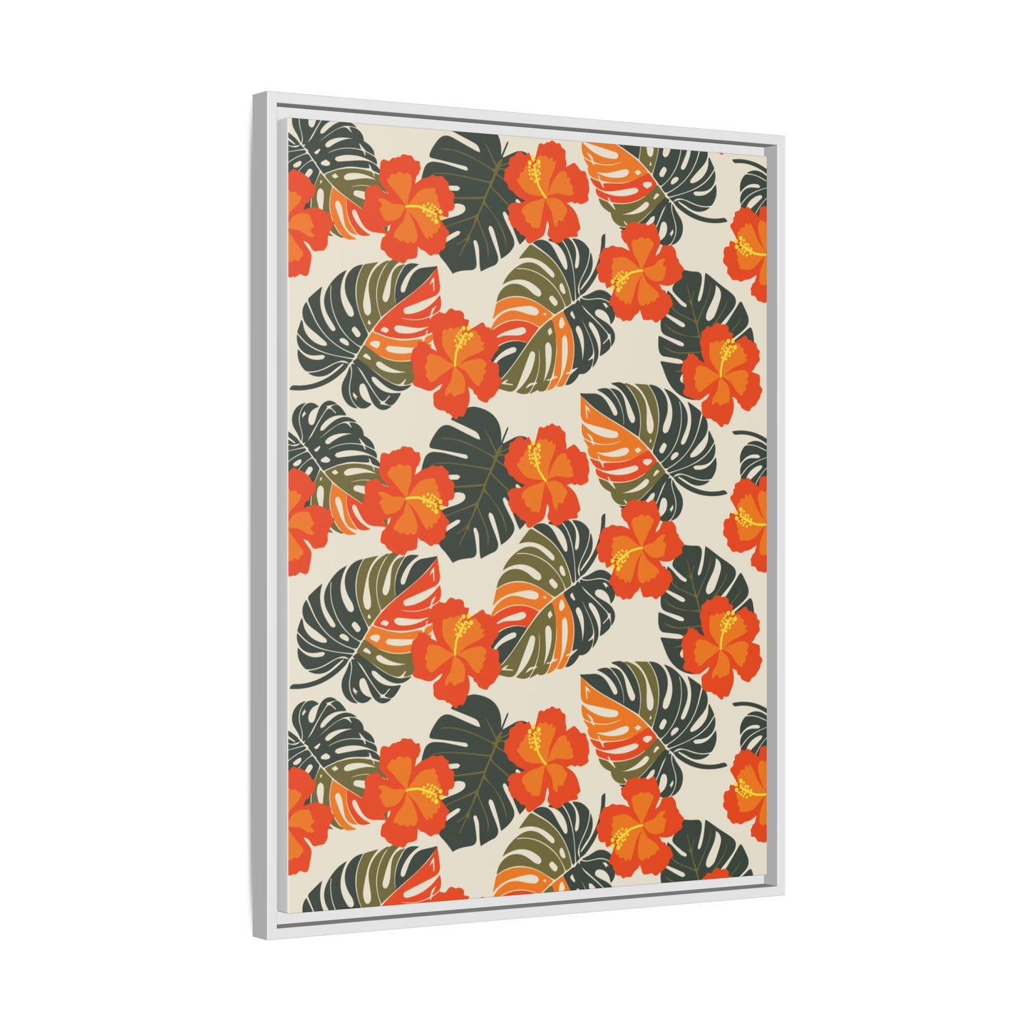 Orange Hibiscus Framed Matte Canvas Art