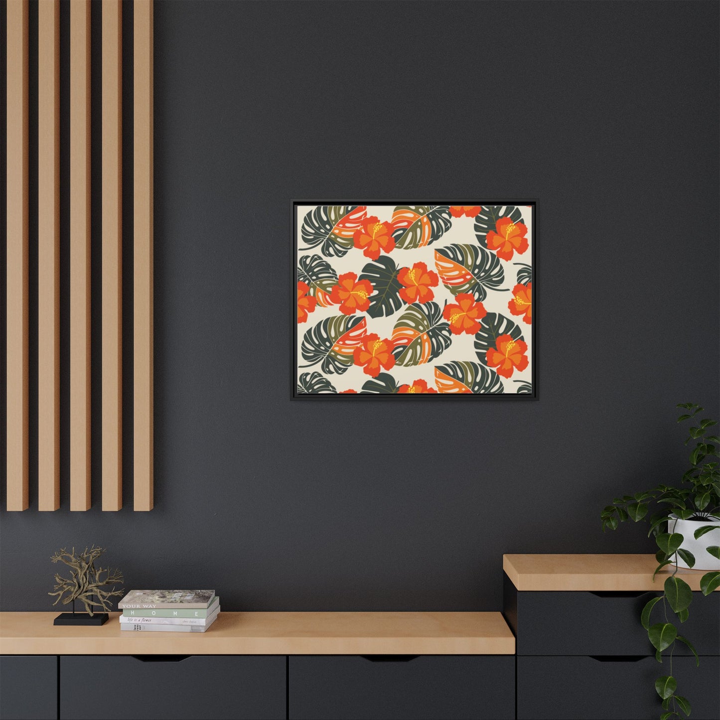 Orange Hibiscus Framed Matte Canvas Art