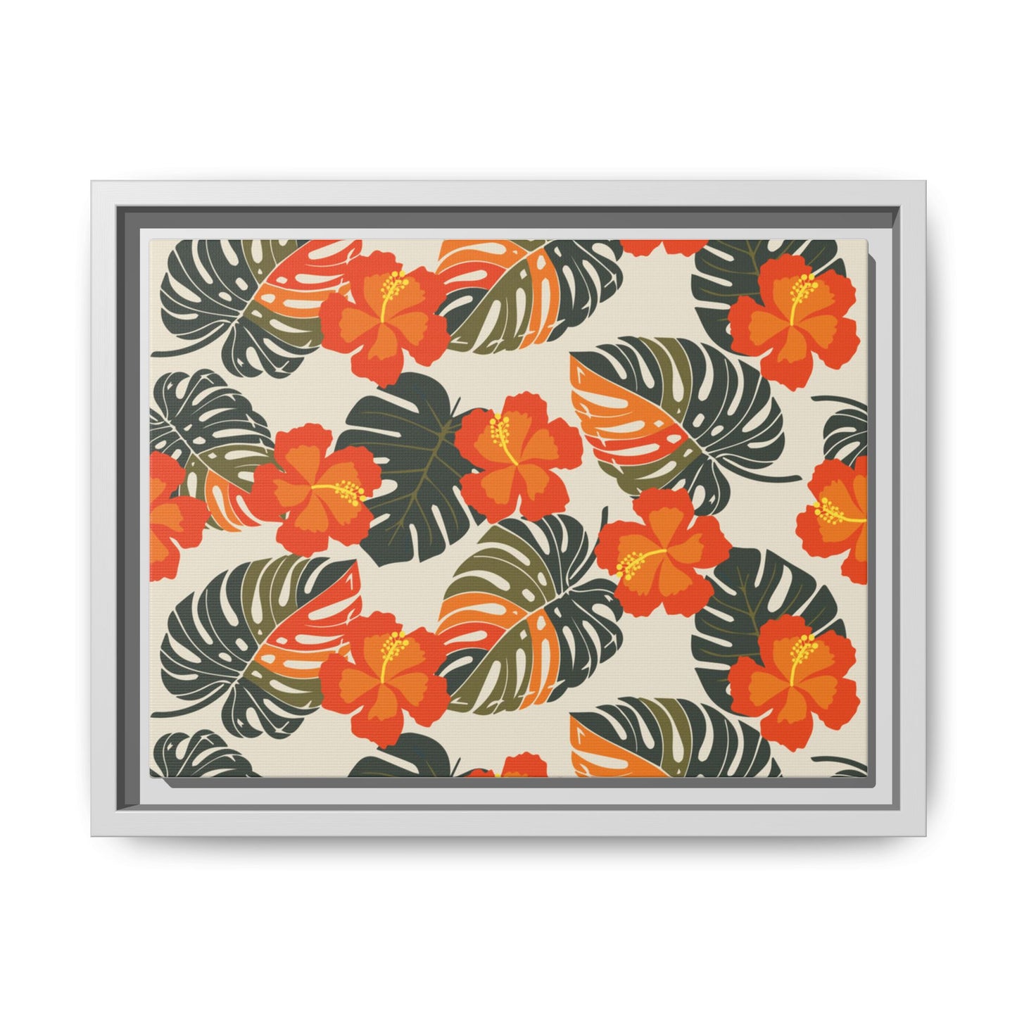 Orange Hibiscus Framed Matte Canvas Art