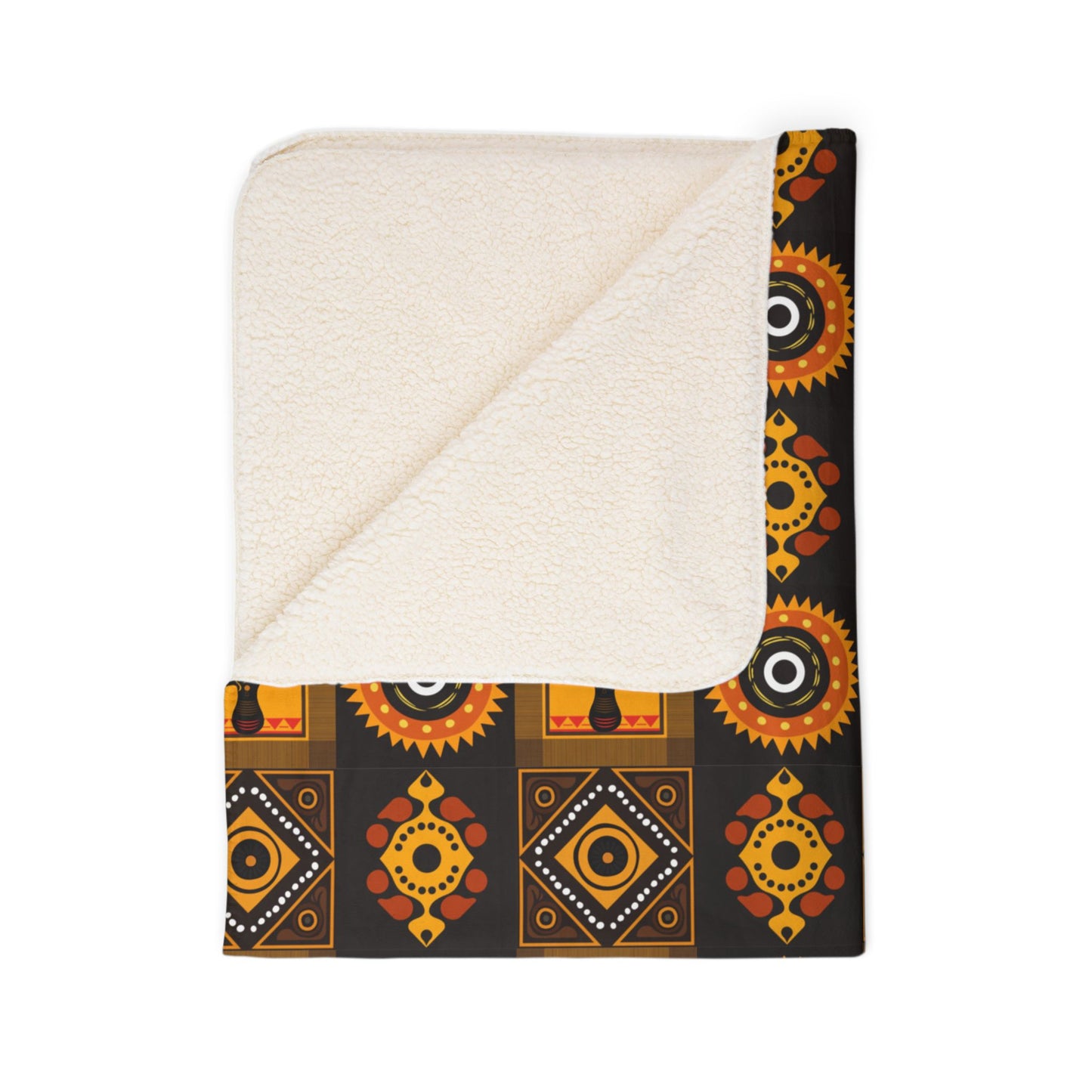 Golden African Print Fleece Sherpa Blanket