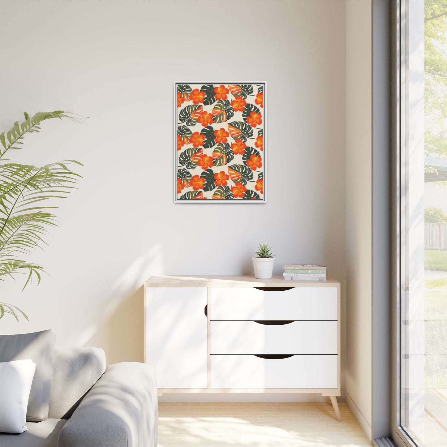 Orange Hibiscus Framed Matte Canvas Art