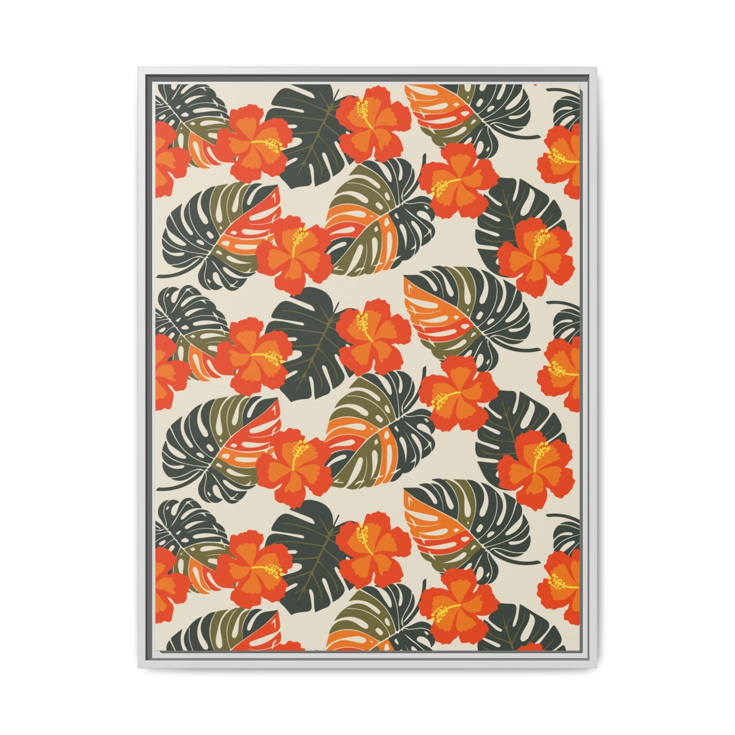 Orange Hibiscus Framed Matte Canvas Art